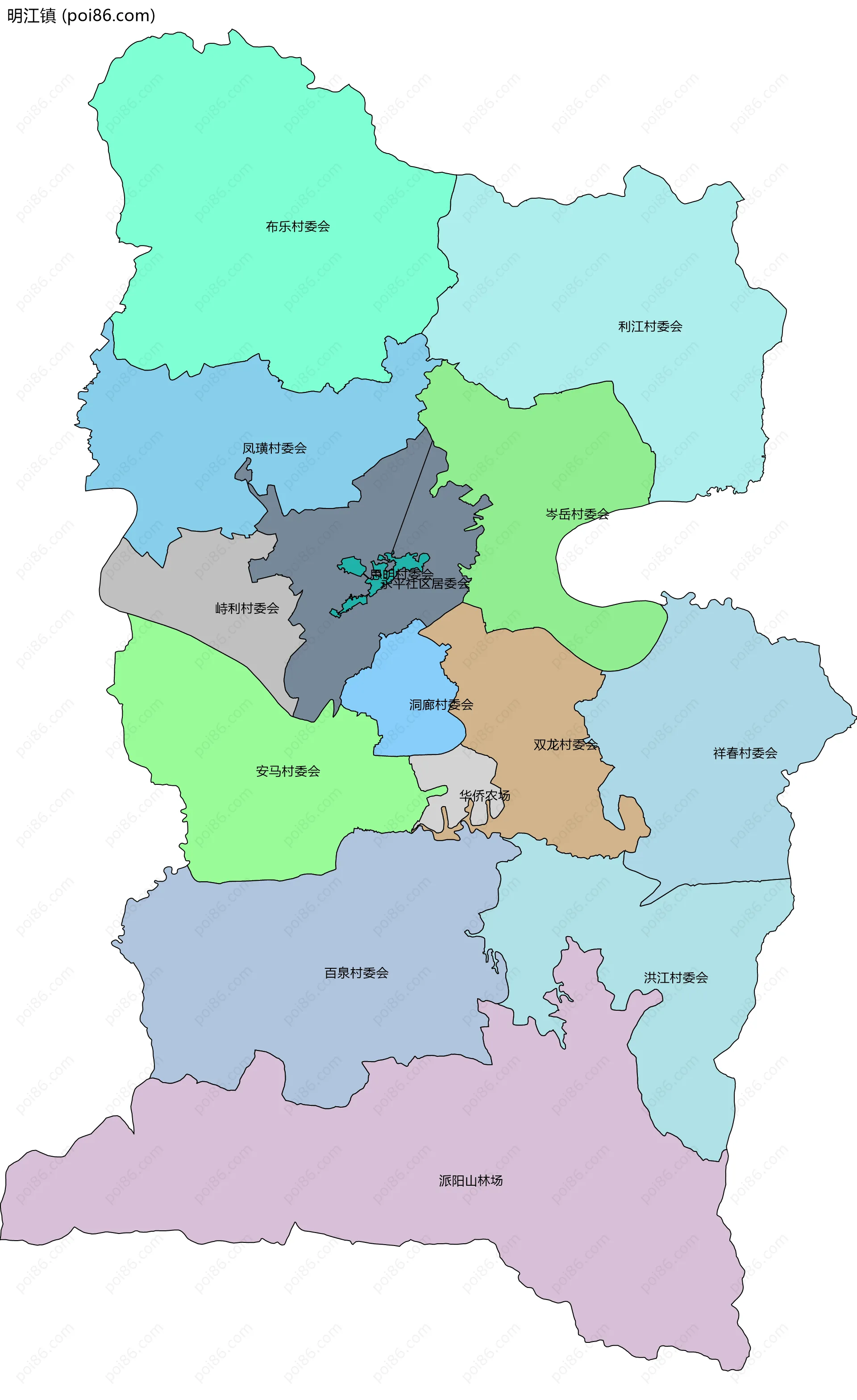 明江镇边界地图(五级行政区划)