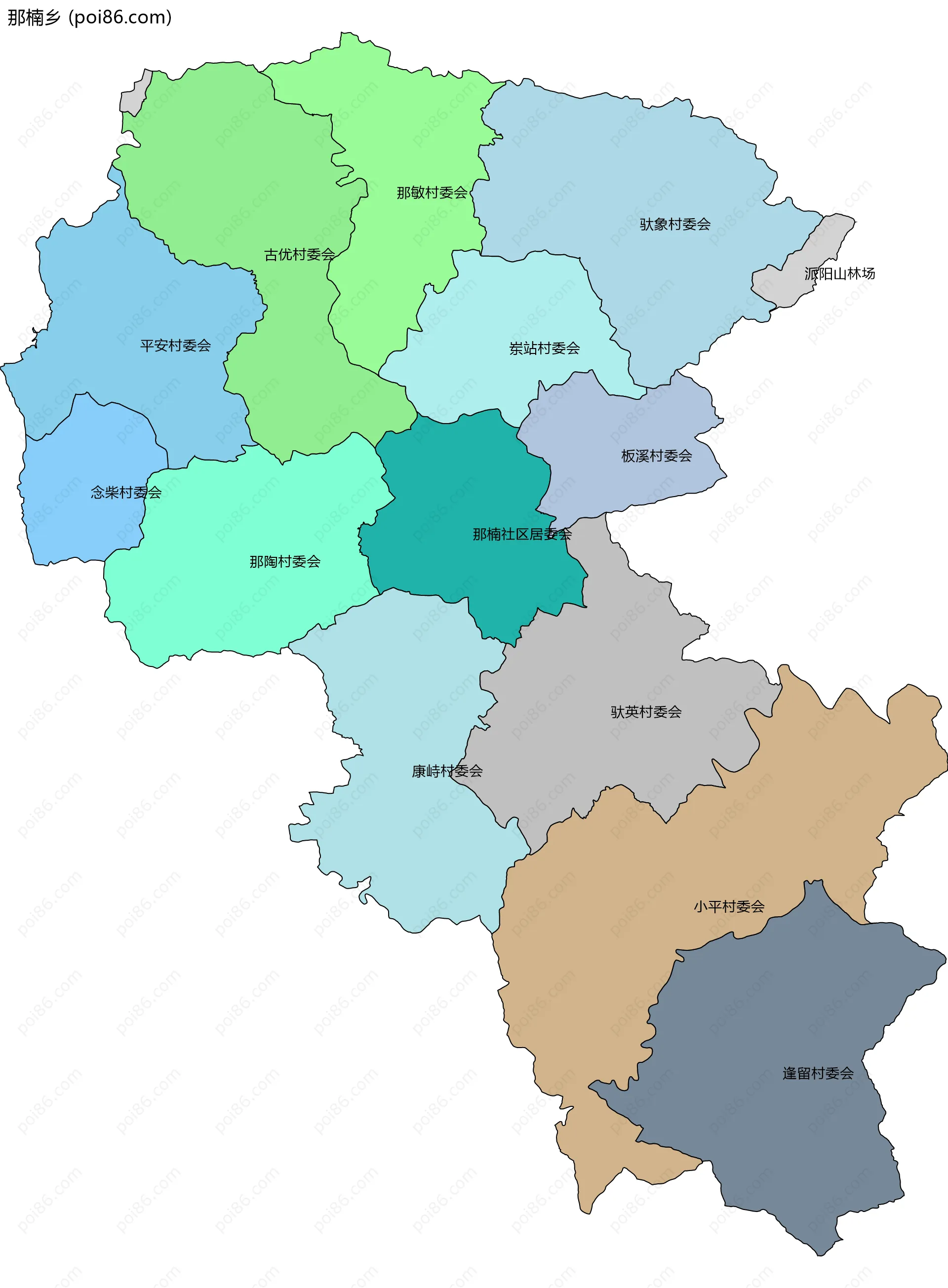 那楠乡边界地图(五级行政区划)