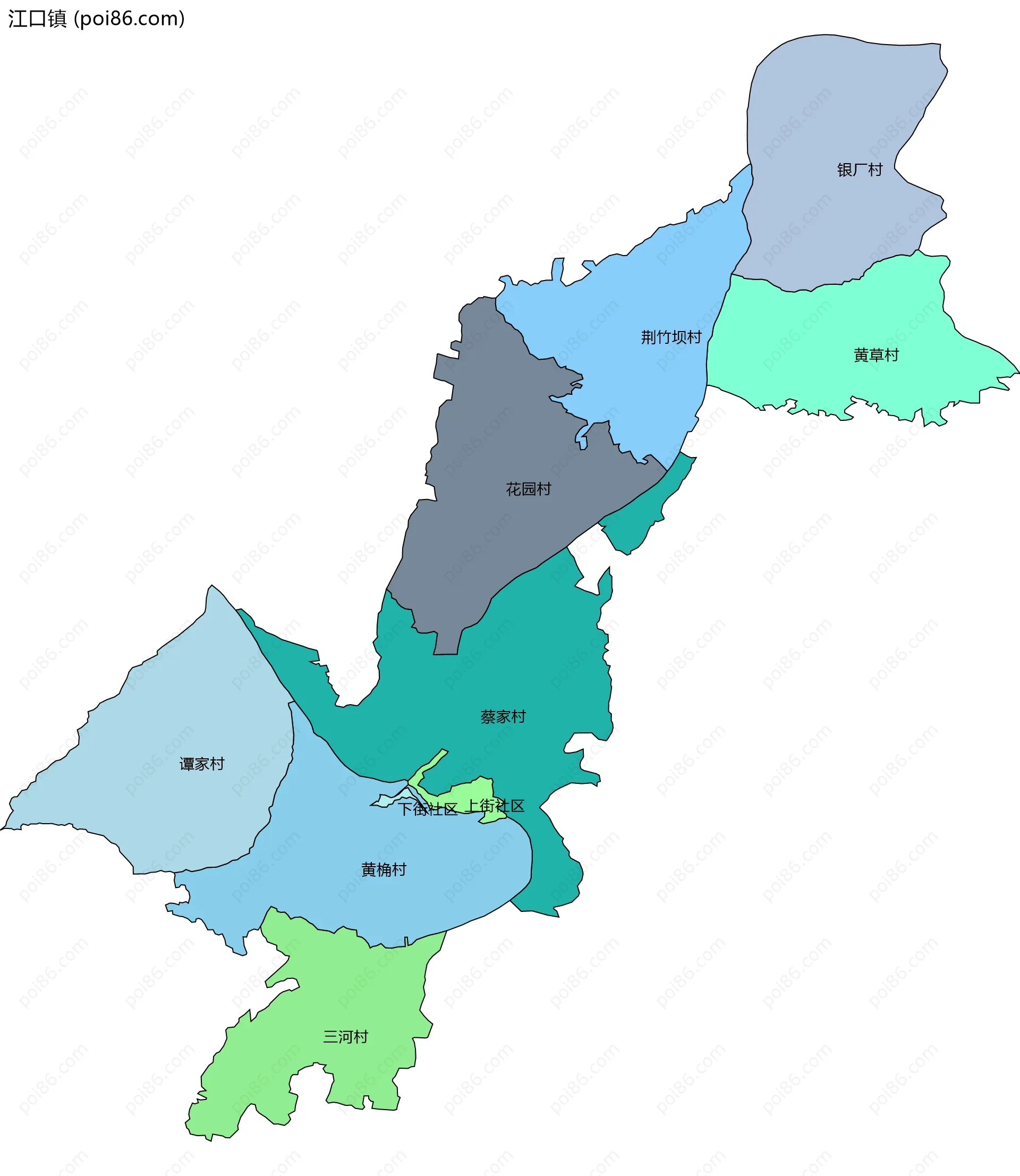 江口镇边界地图(五级行政区划)