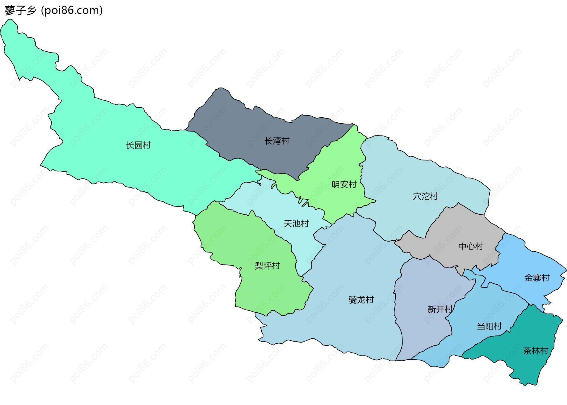 蓼子乡边界地图(五级行政区划)