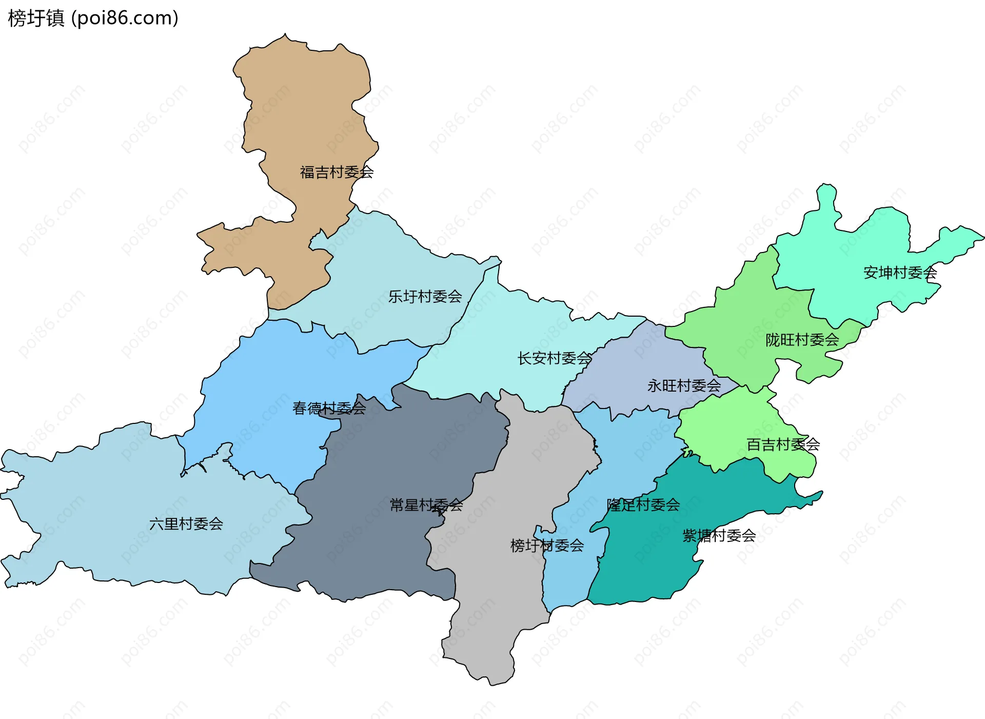 榜圩镇边界地图(五级行政区划)