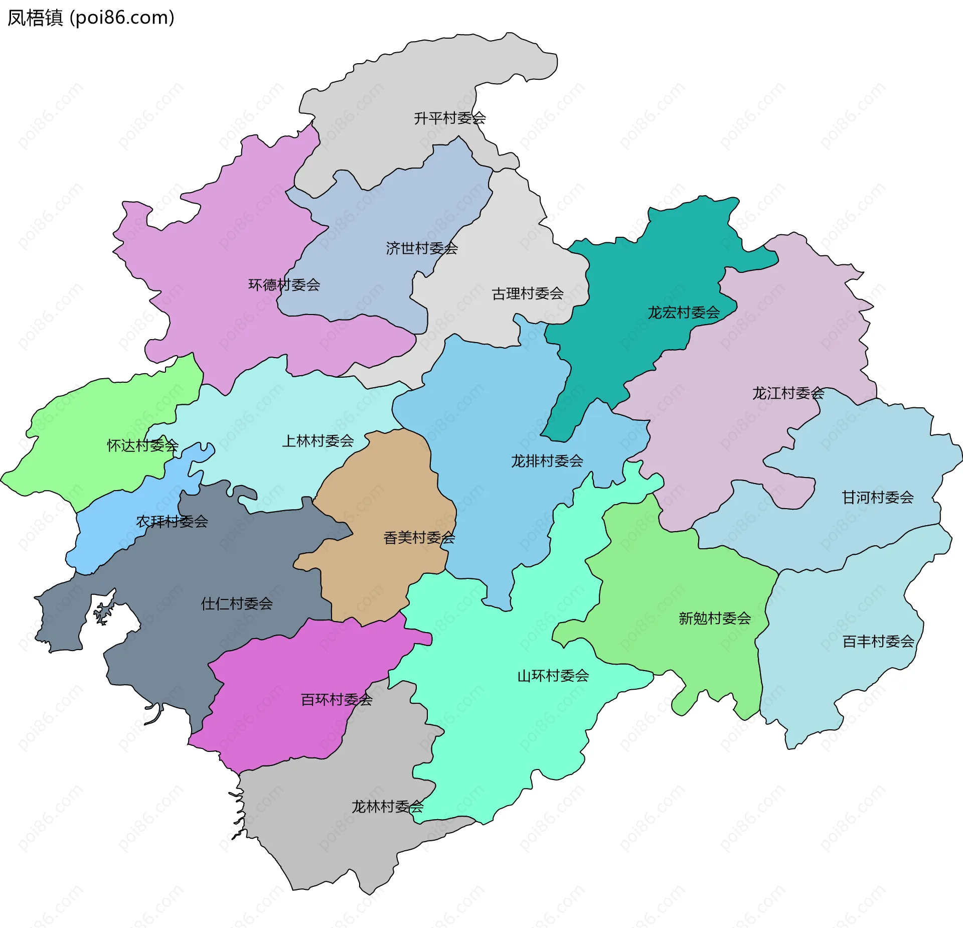 凤梧镇边界地图(五级行政区划)