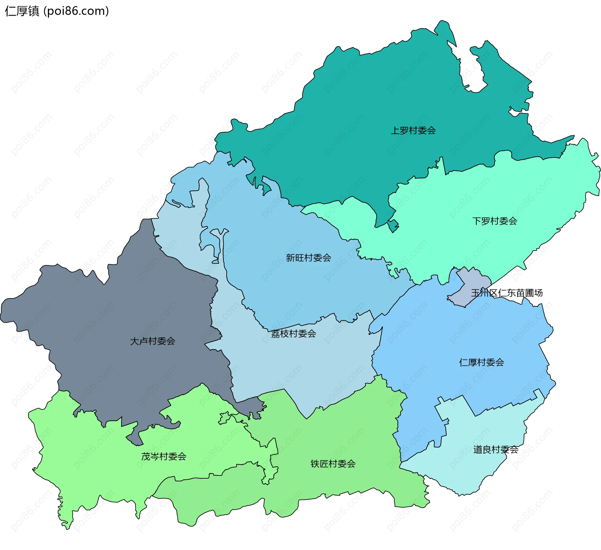 仁厚镇边界地图(五级行政区划)