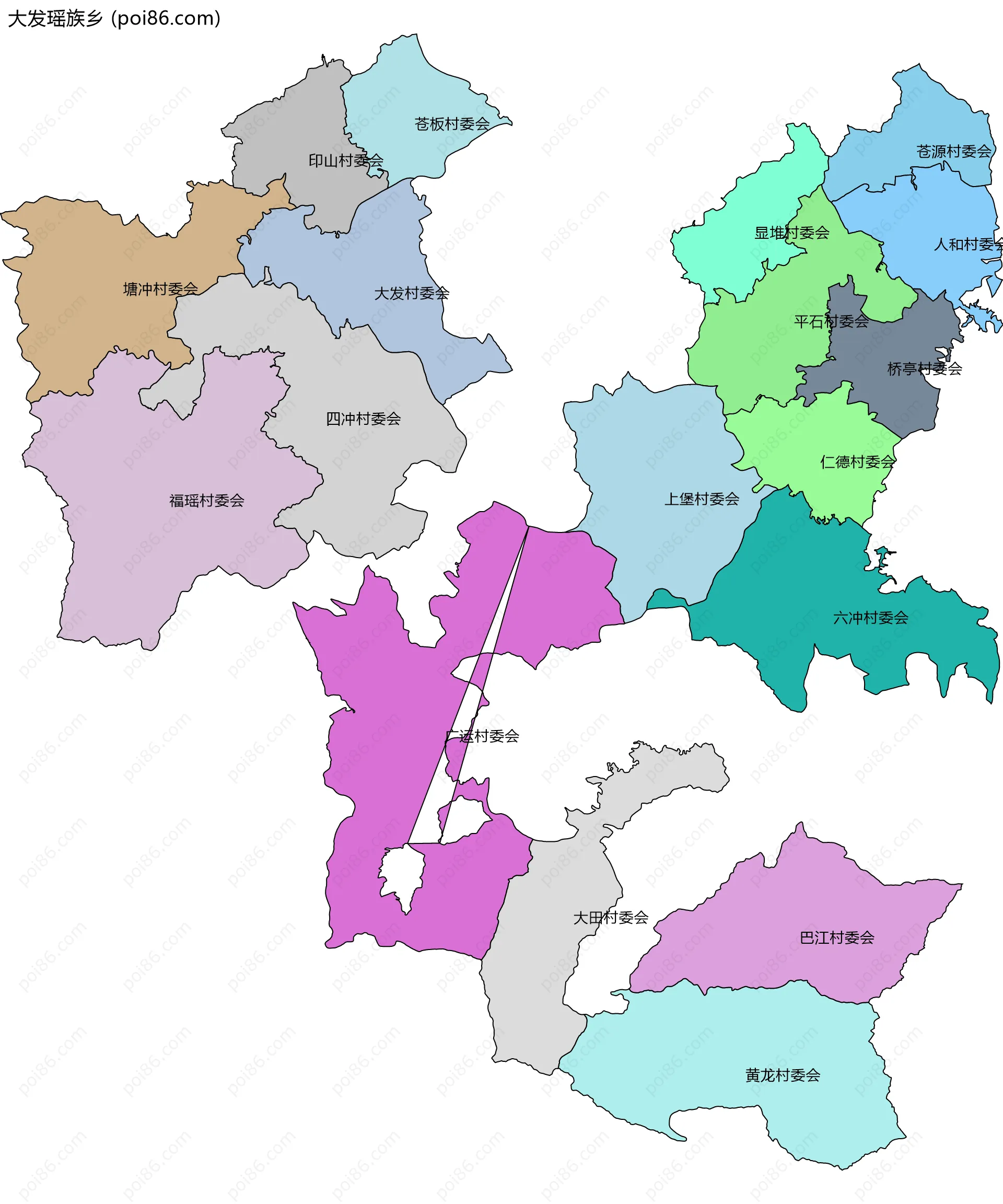 大发瑶族乡边界地图(五级行政区划)