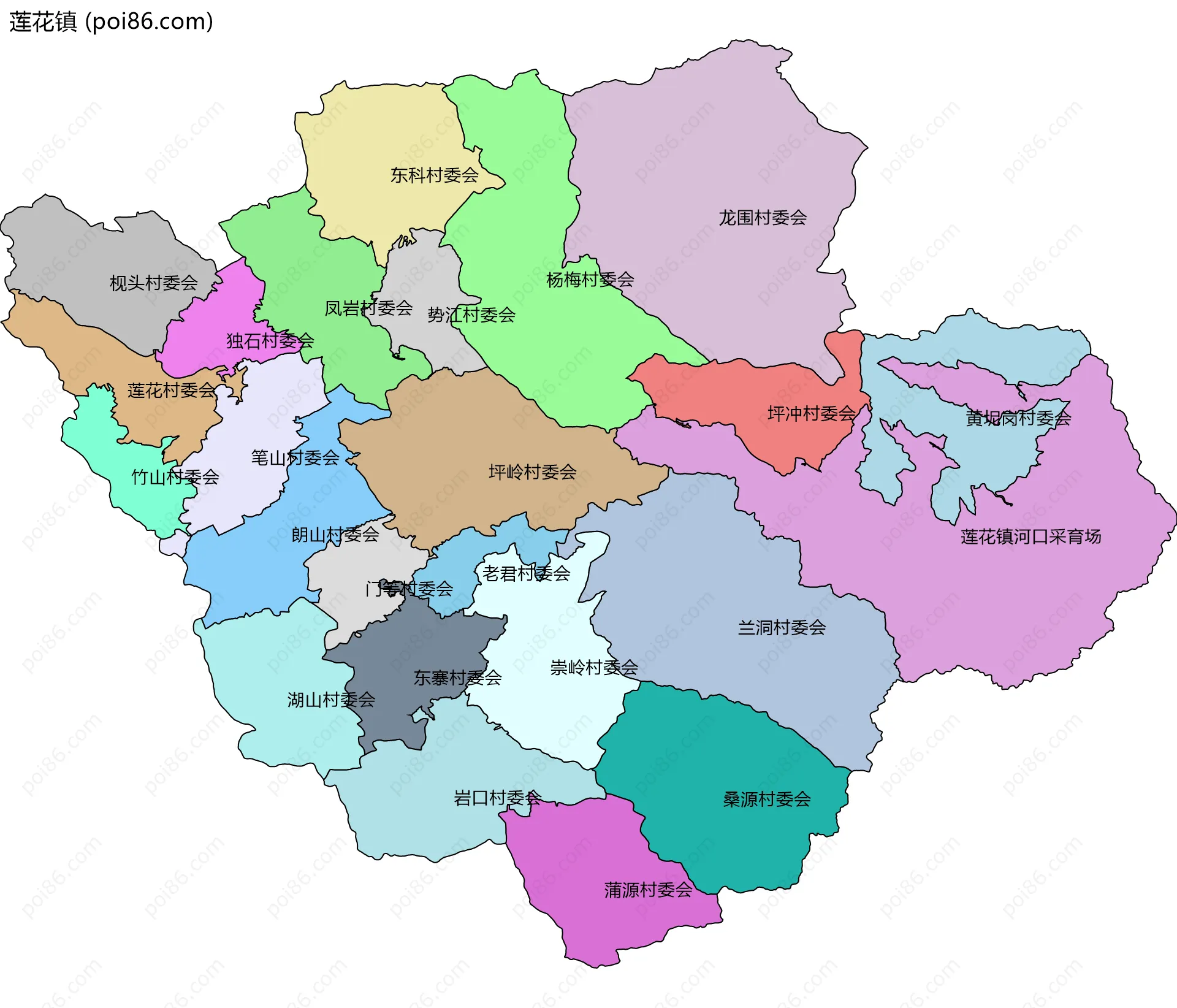 莲花镇边界地图(五级行政区划)