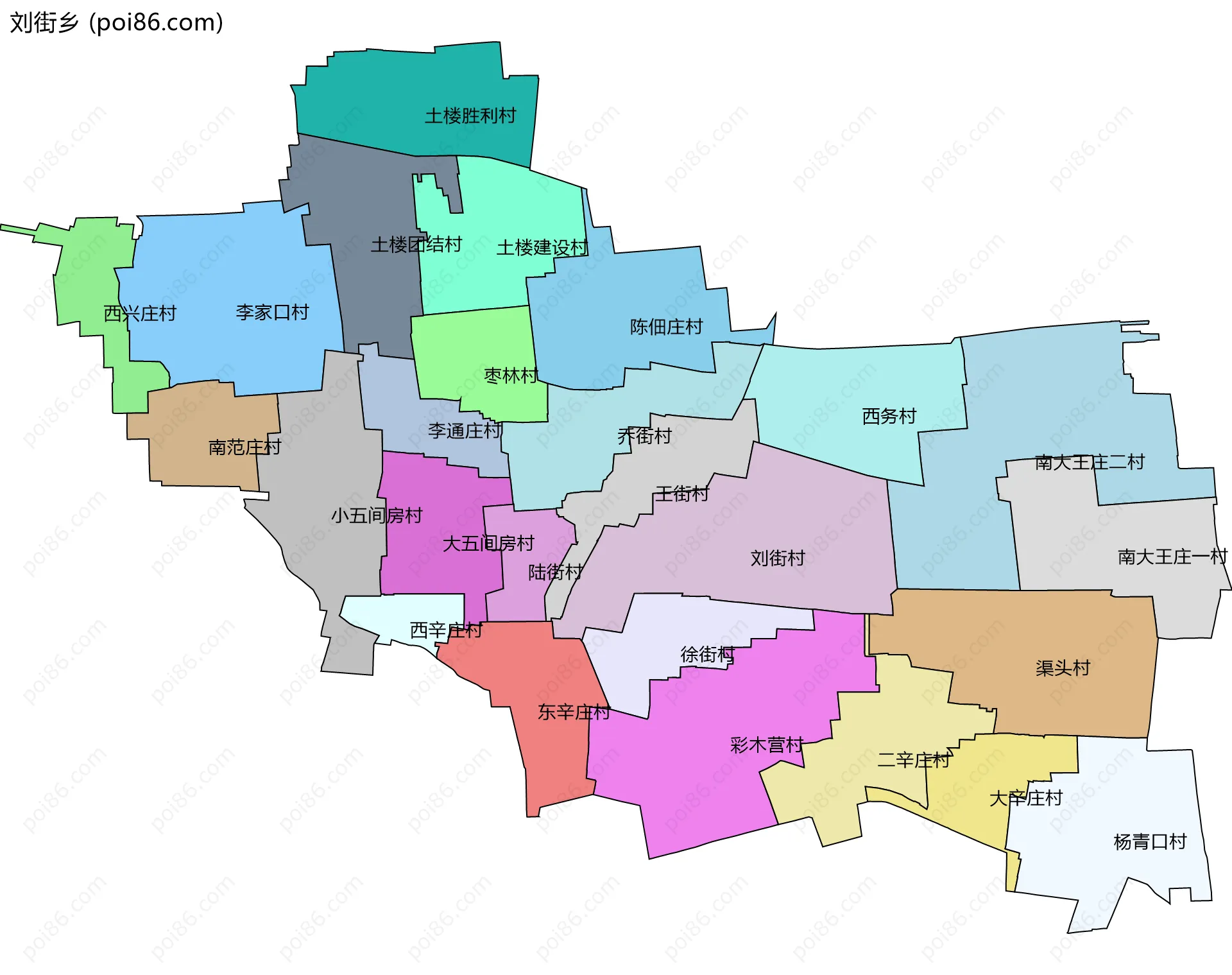刘街乡边界地图(五级行政区划)