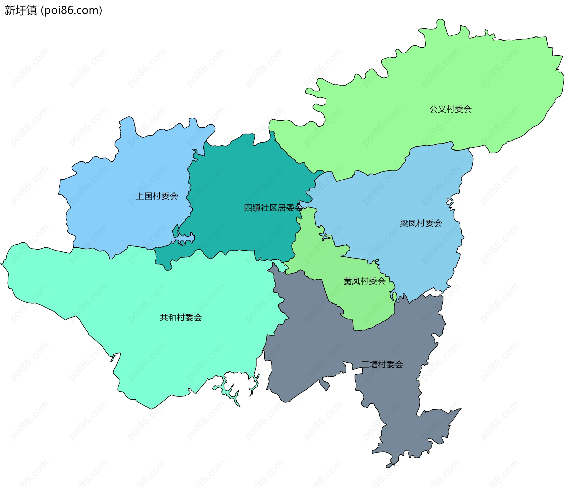 新圩镇边界地图(五级行政区划)
