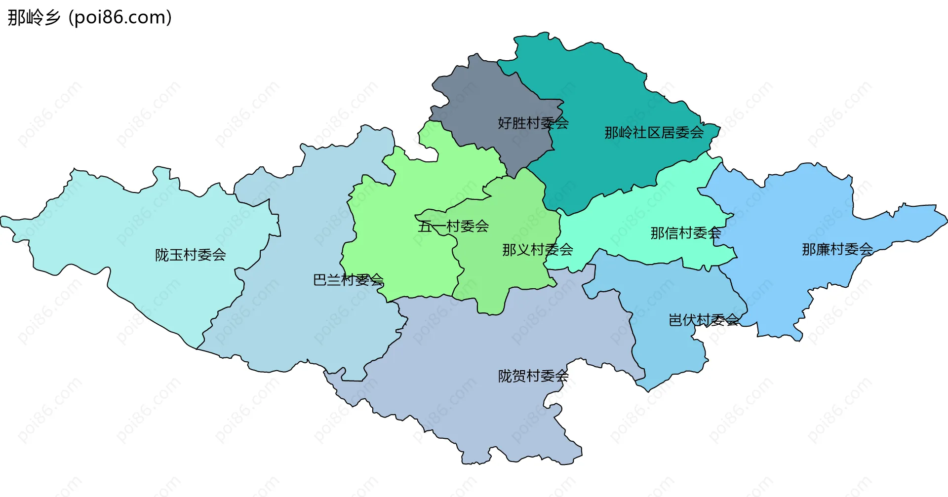 那岭乡边界地图(五级行政区划)