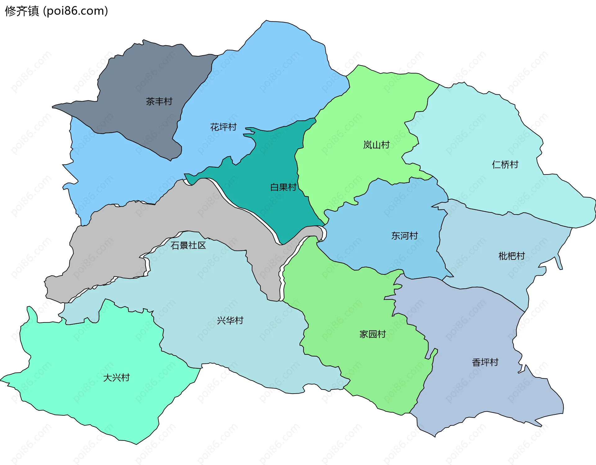 修齐镇边界地图(五级行政区划)
