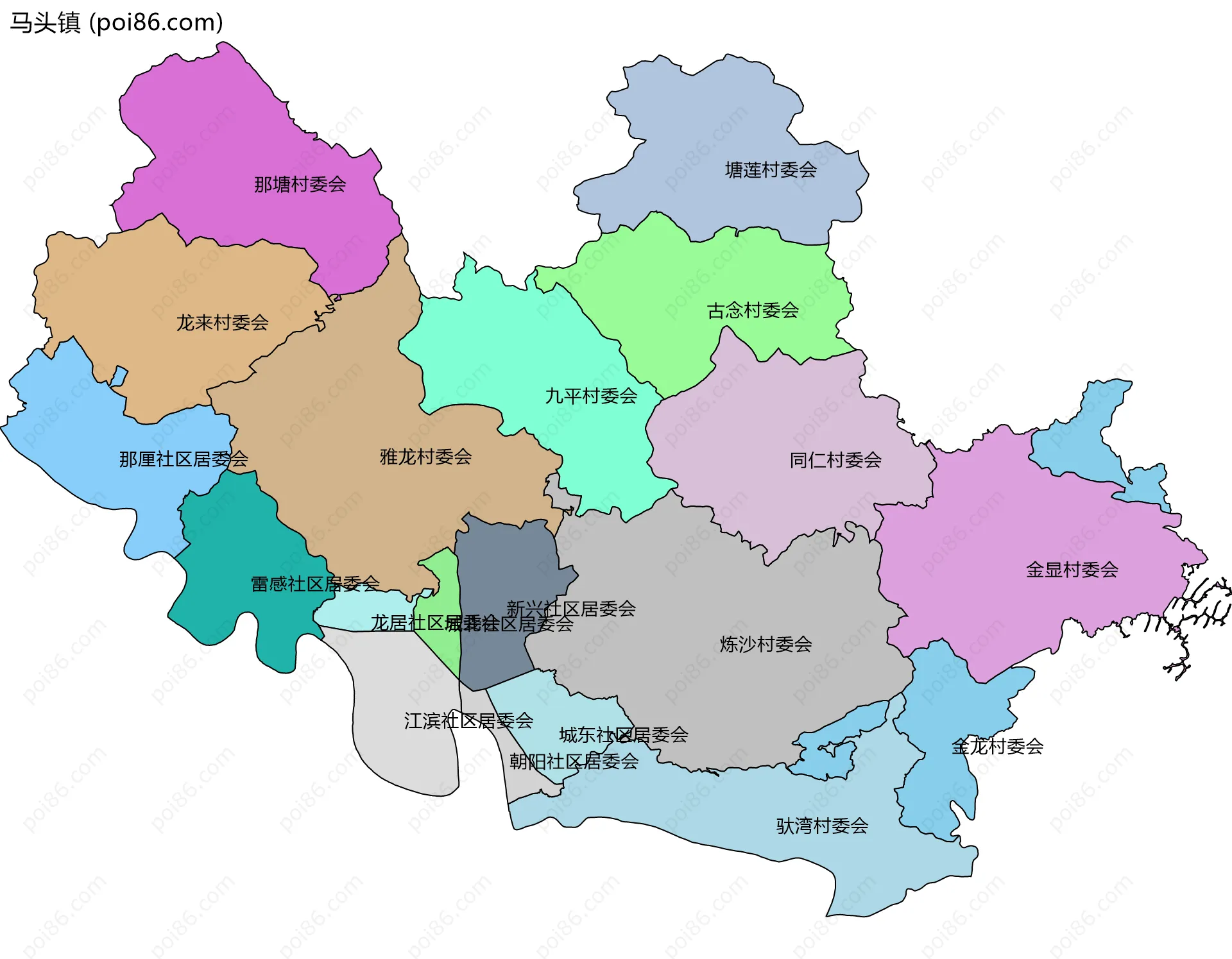马头镇边界地图(五级行政区划)