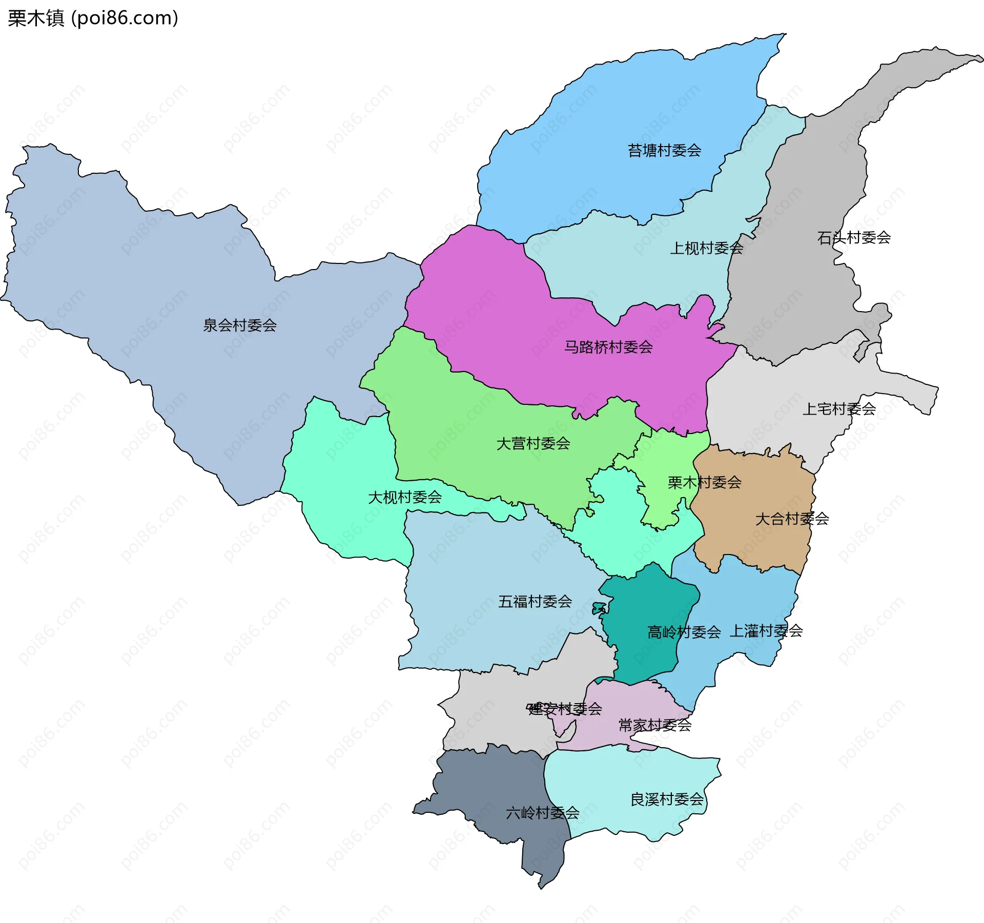 栗木镇边界地图(五级行政区划)