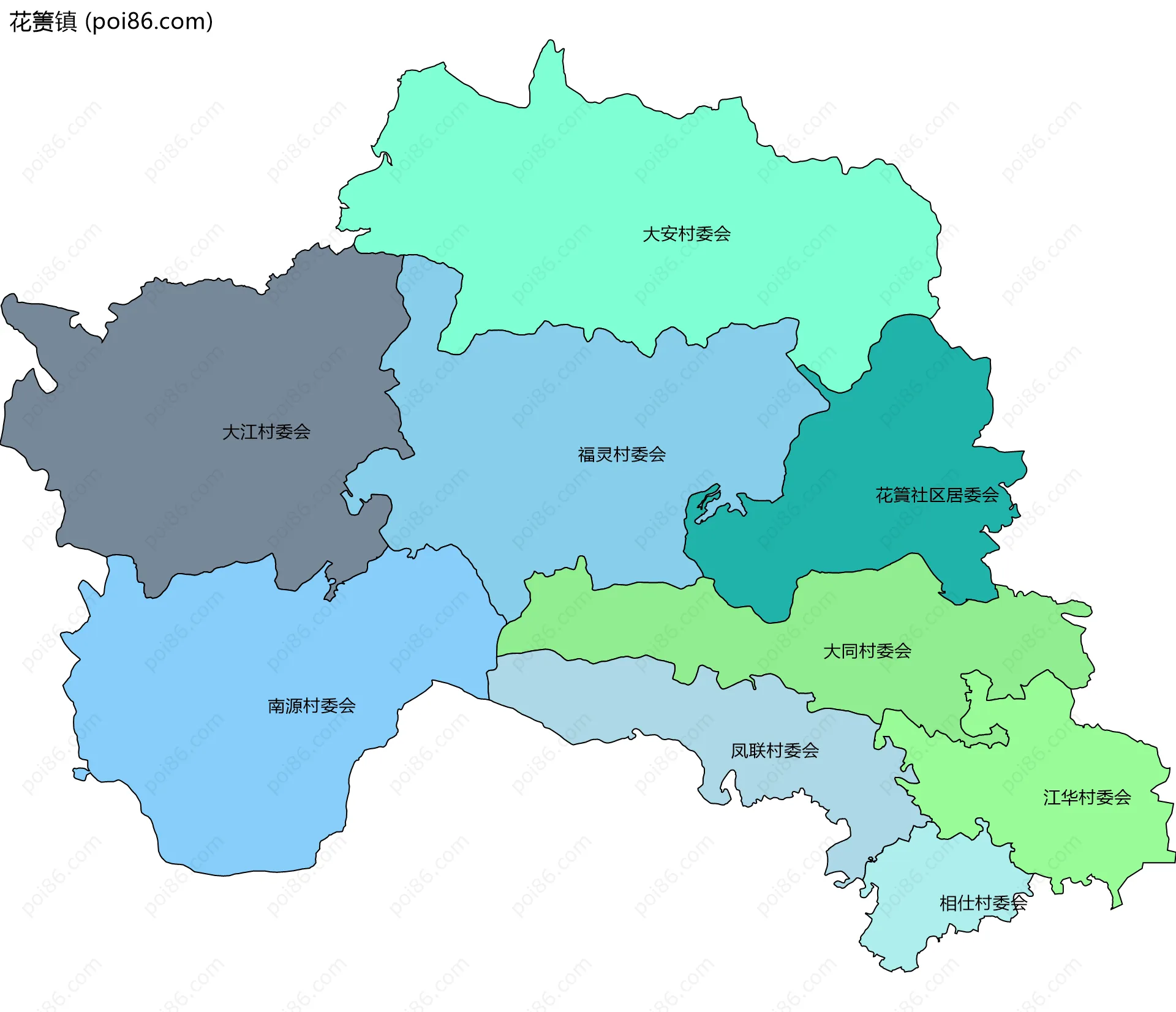 花箦镇边界地图(五级行政区划)