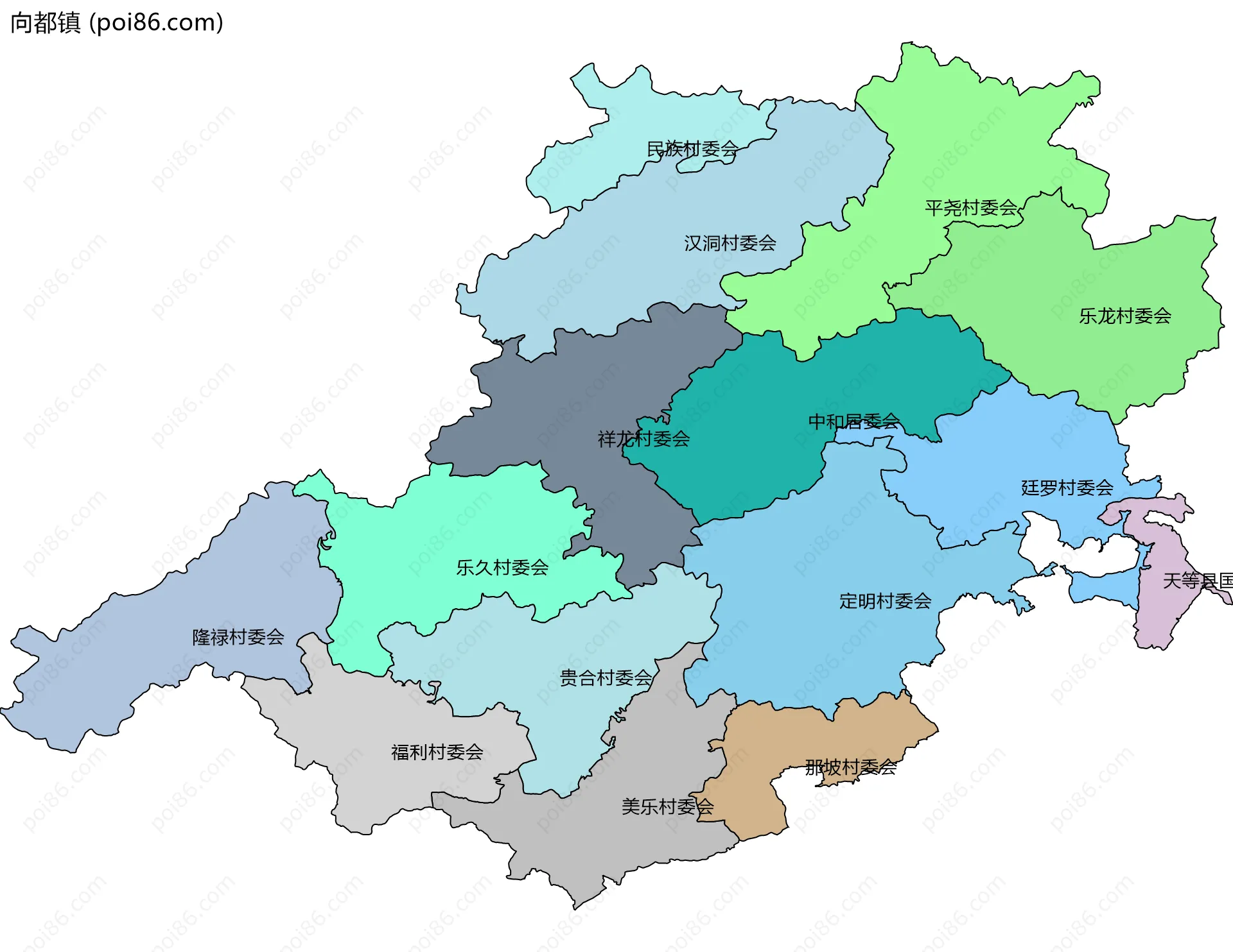向都镇边界地图(五级行政区划)