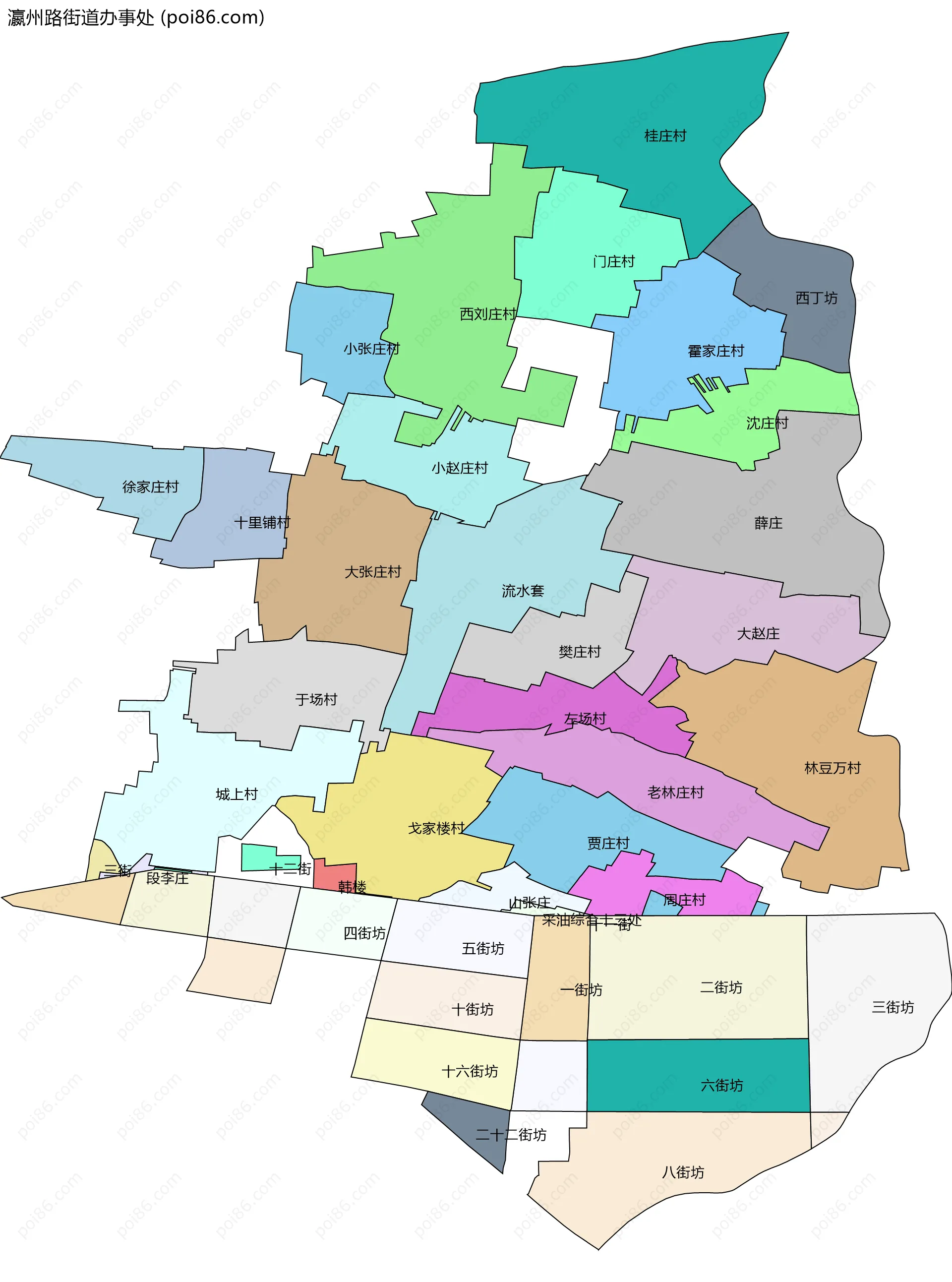 瀛州路街道办事处边界地图(五级行政区划)
