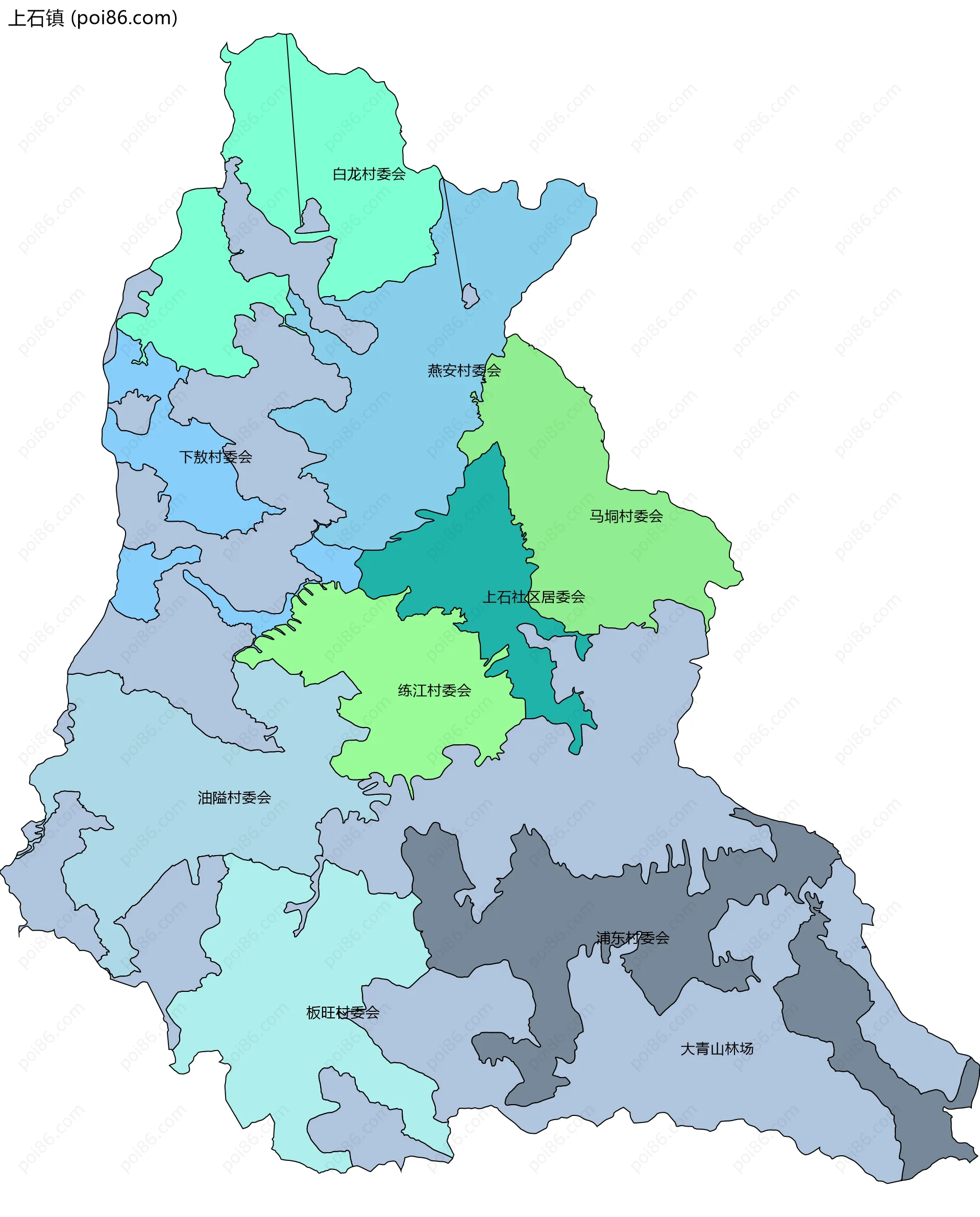 上石镇边界地图(五级行政区划)