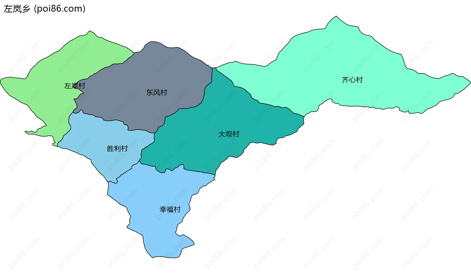 左岚乡边界地图(五级行政区划)