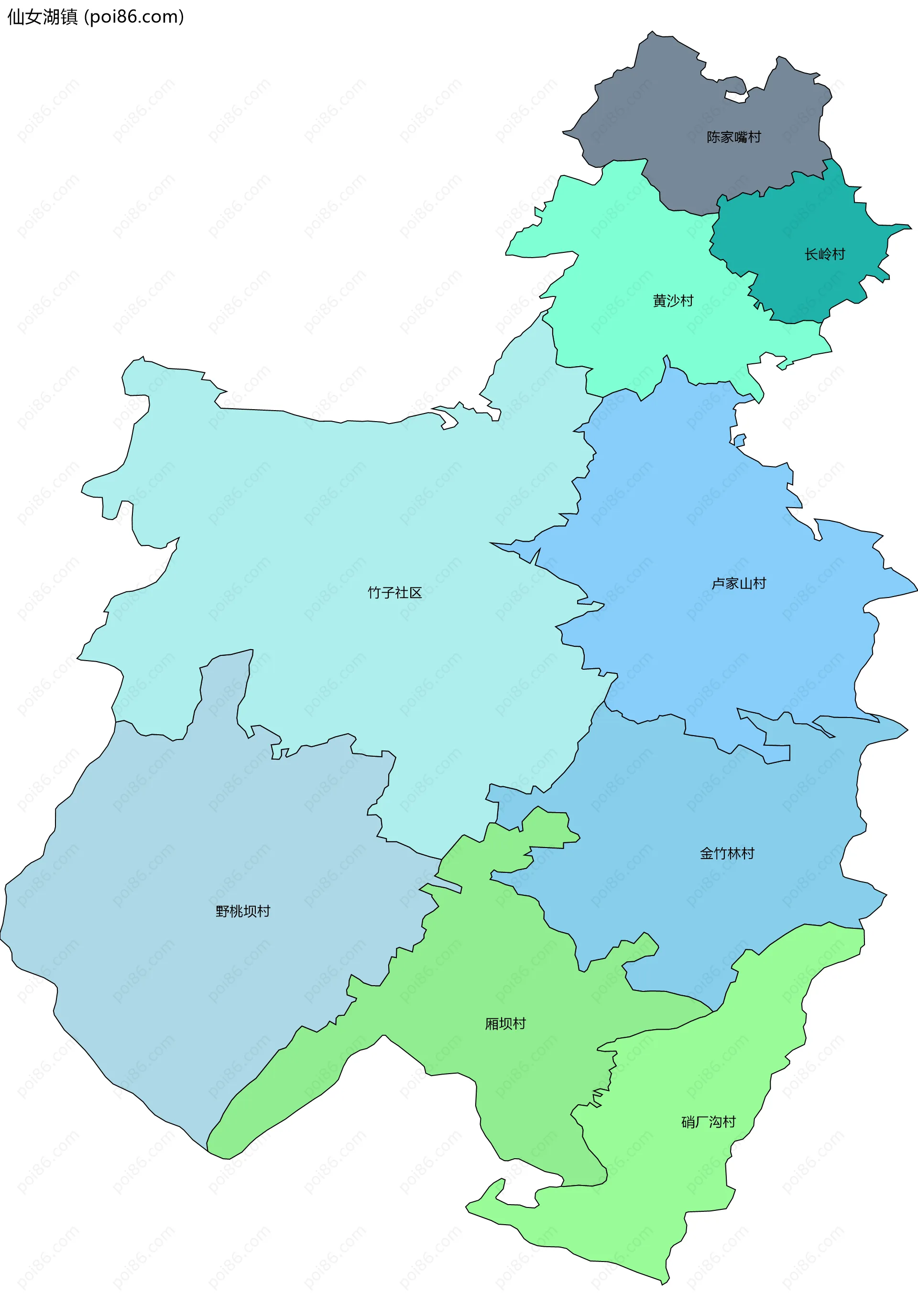 仙女湖镇边界地图(五级行政区划)