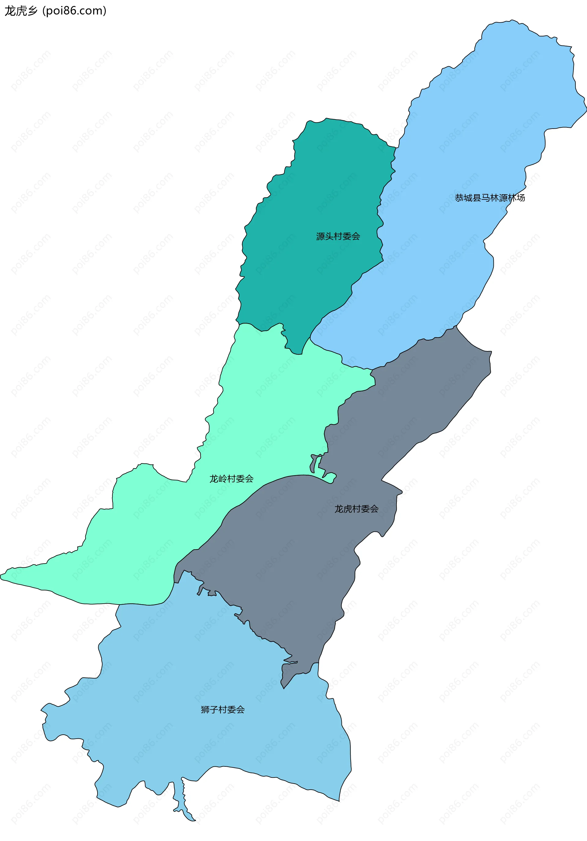 龙虎乡边界地图(五级行政区划)