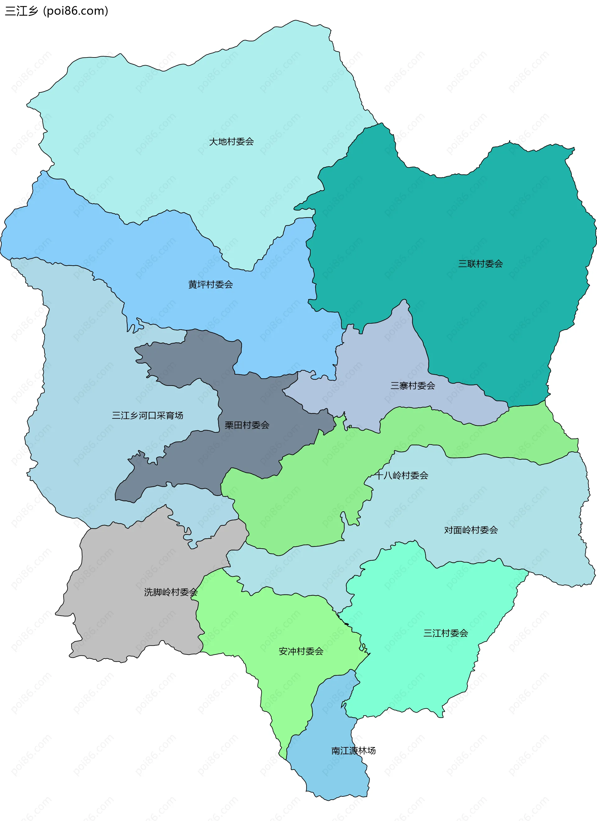 三江乡边界地图(五级行政区划)