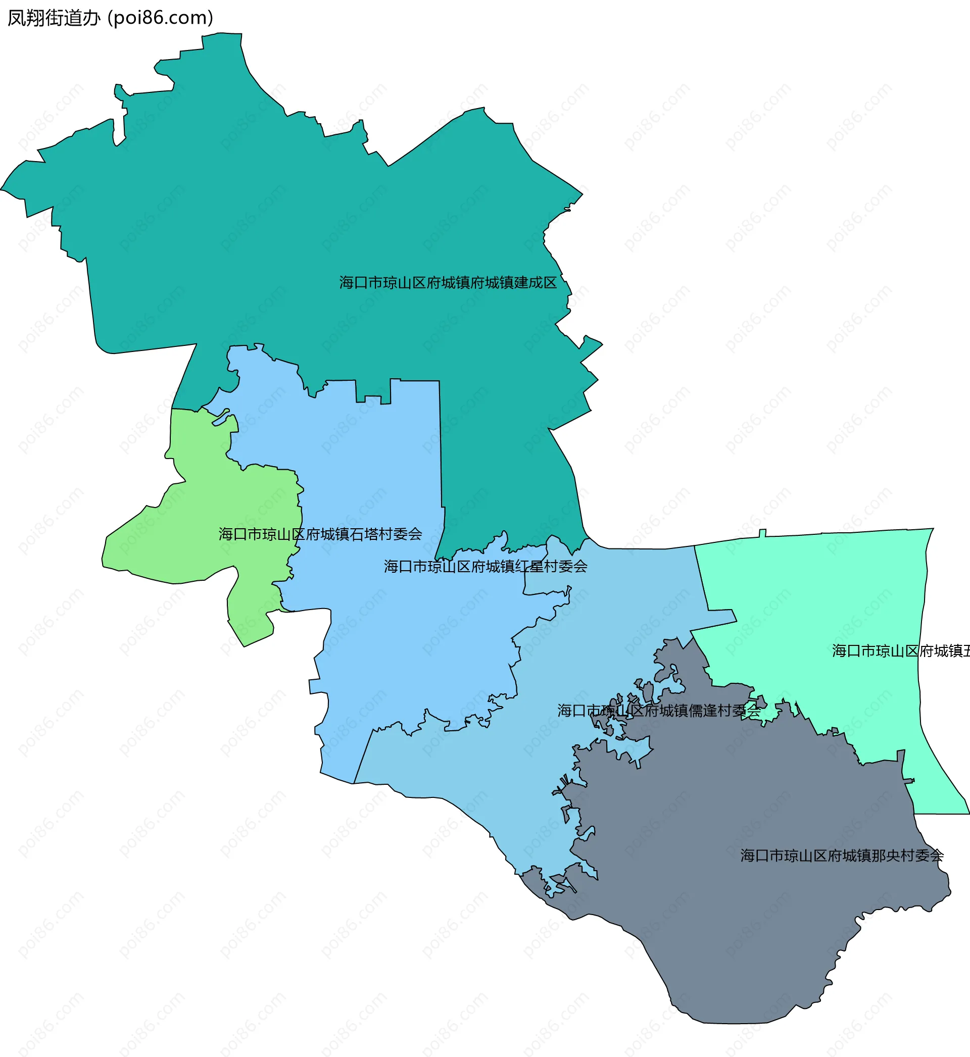 凤翔街道办边界地图(五级行政区划)