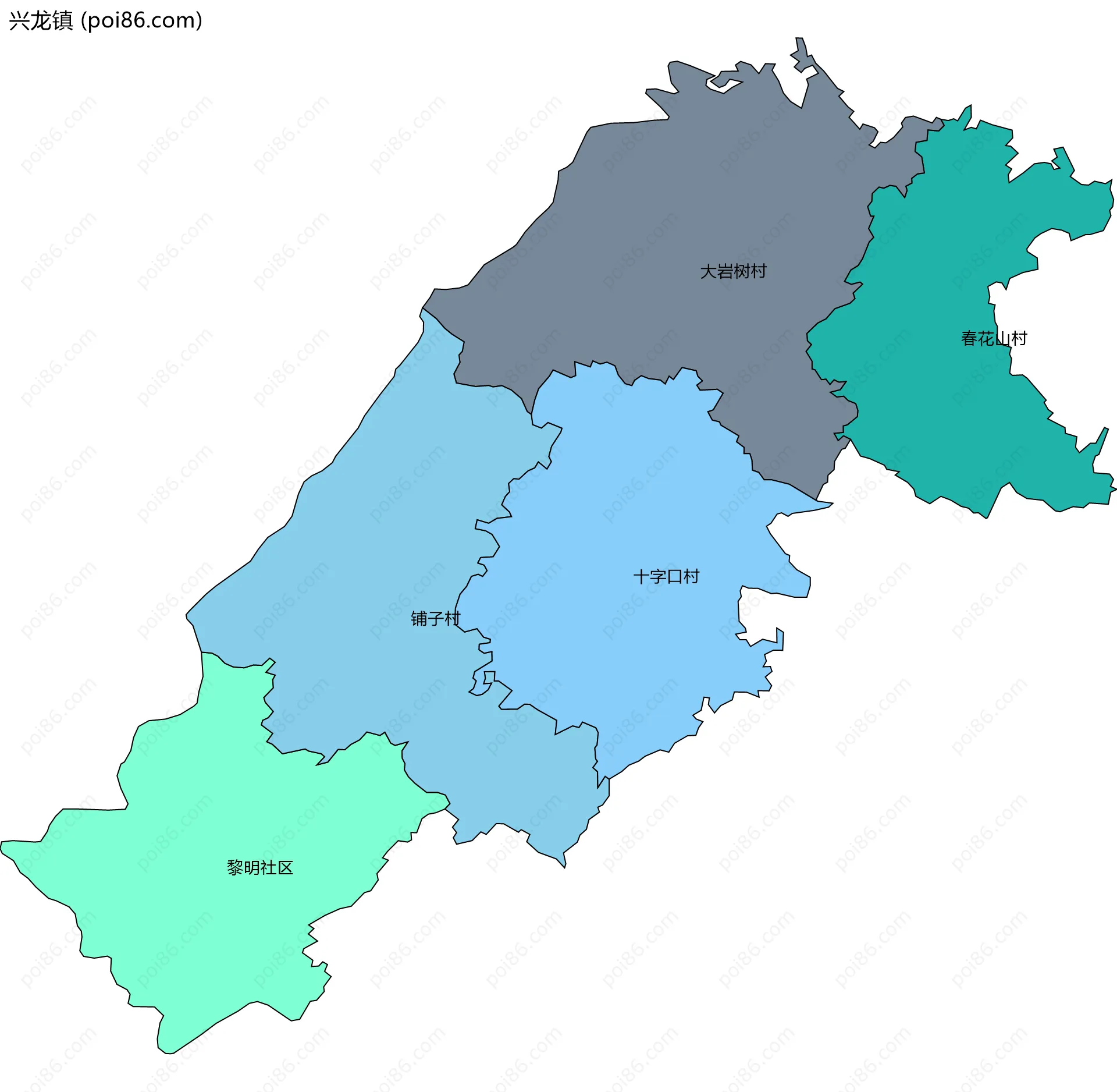 兴龙镇边界地图(五级行政区划)