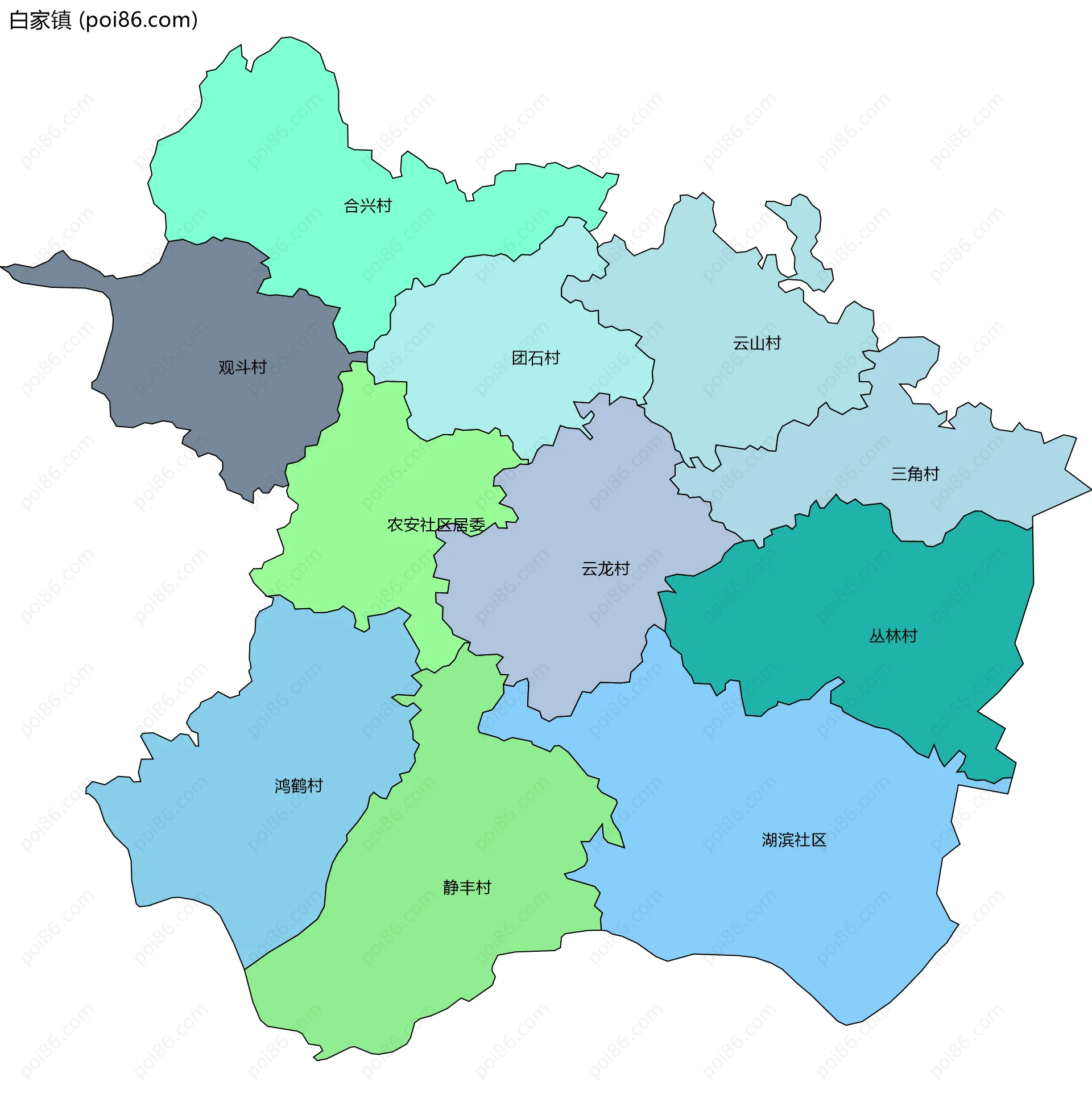 白家镇边界地图(五级行政区划)