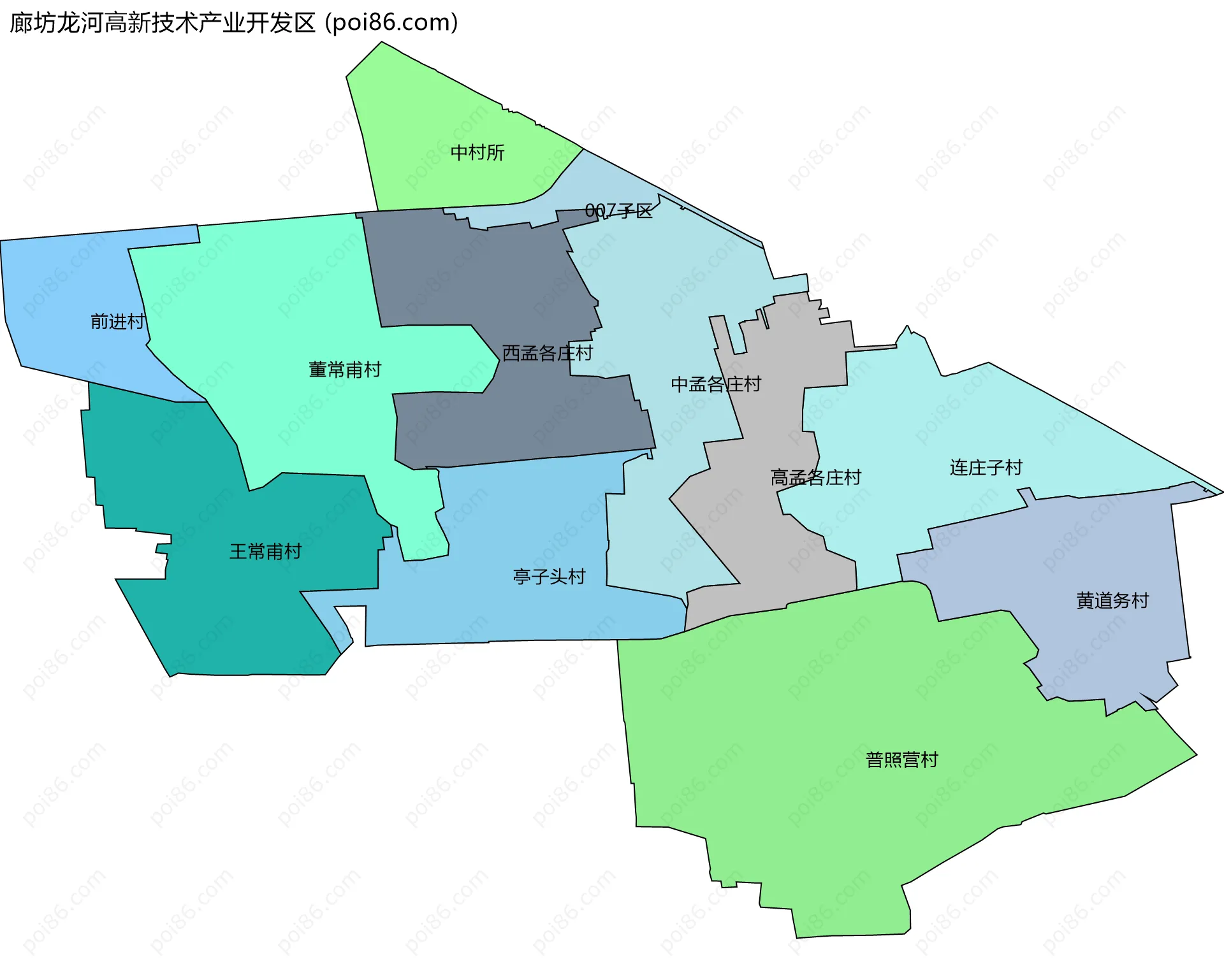 廊坊龙河高新技术产业开发区边界地图(五级行政区划)
