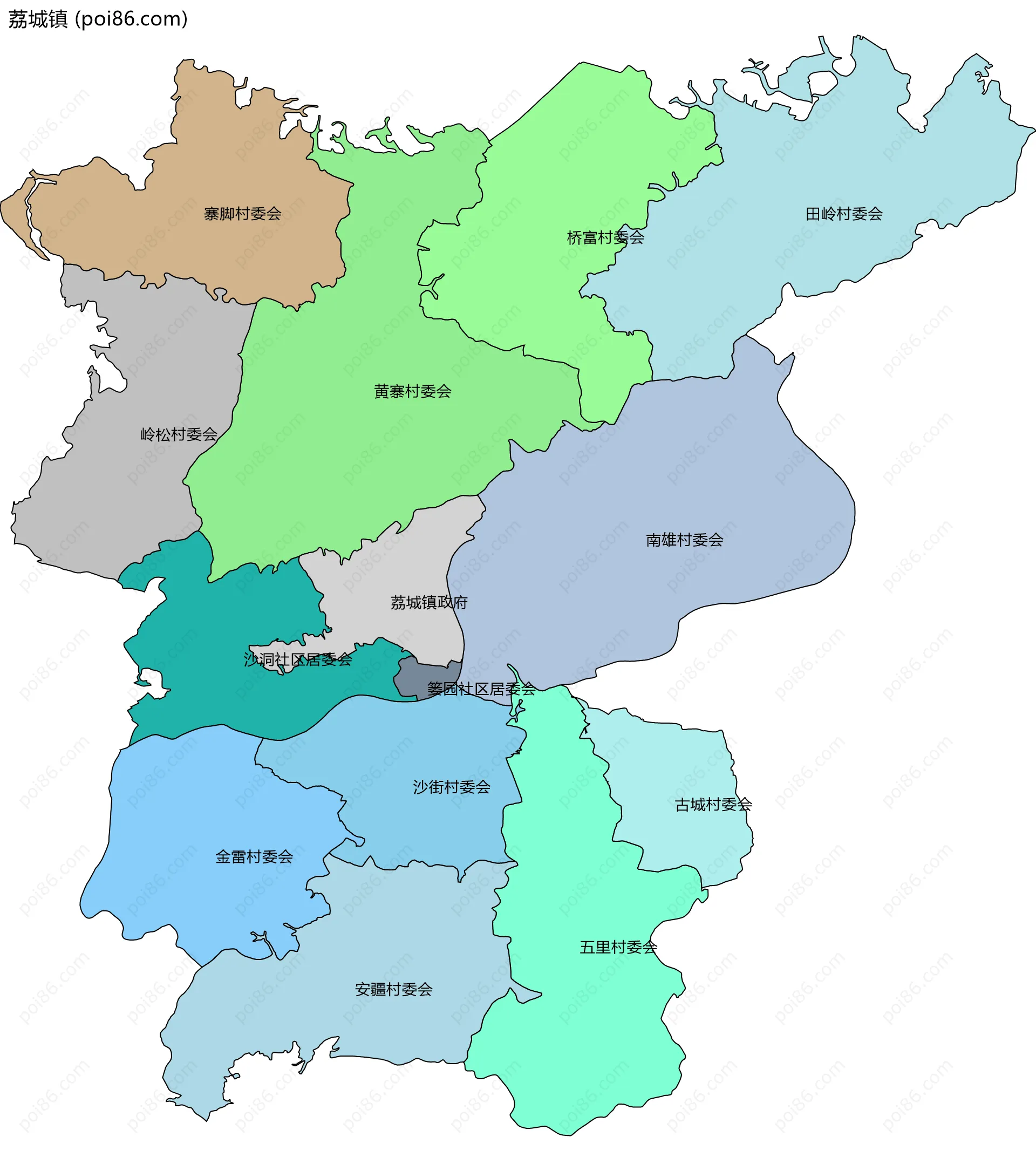 荔城镇边界地图(五级行政区划)