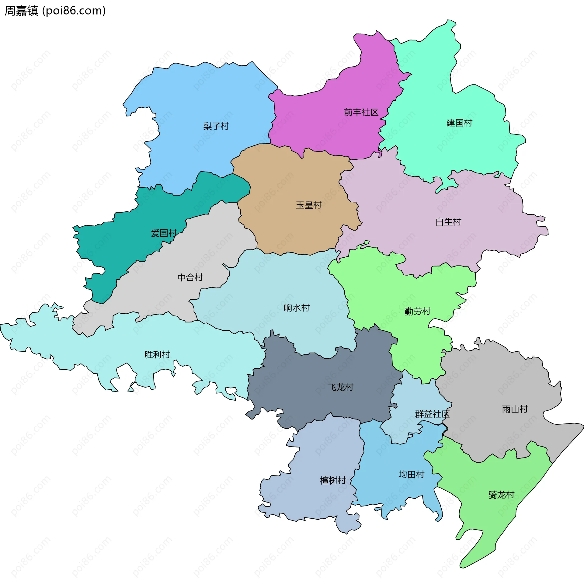 周嘉镇边界地图(五级行政区划)