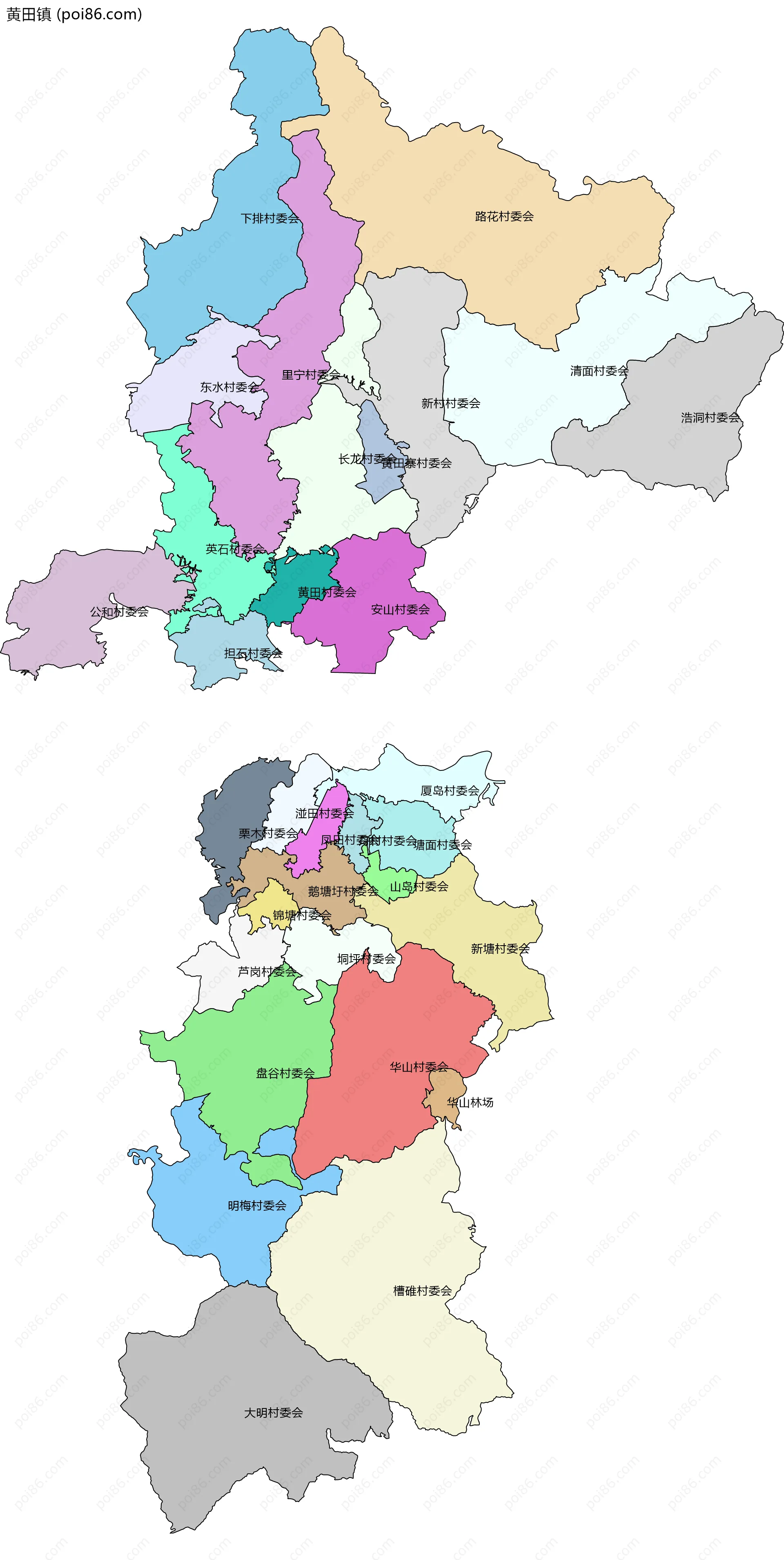 黄田镇边界地图(五级行政区划)