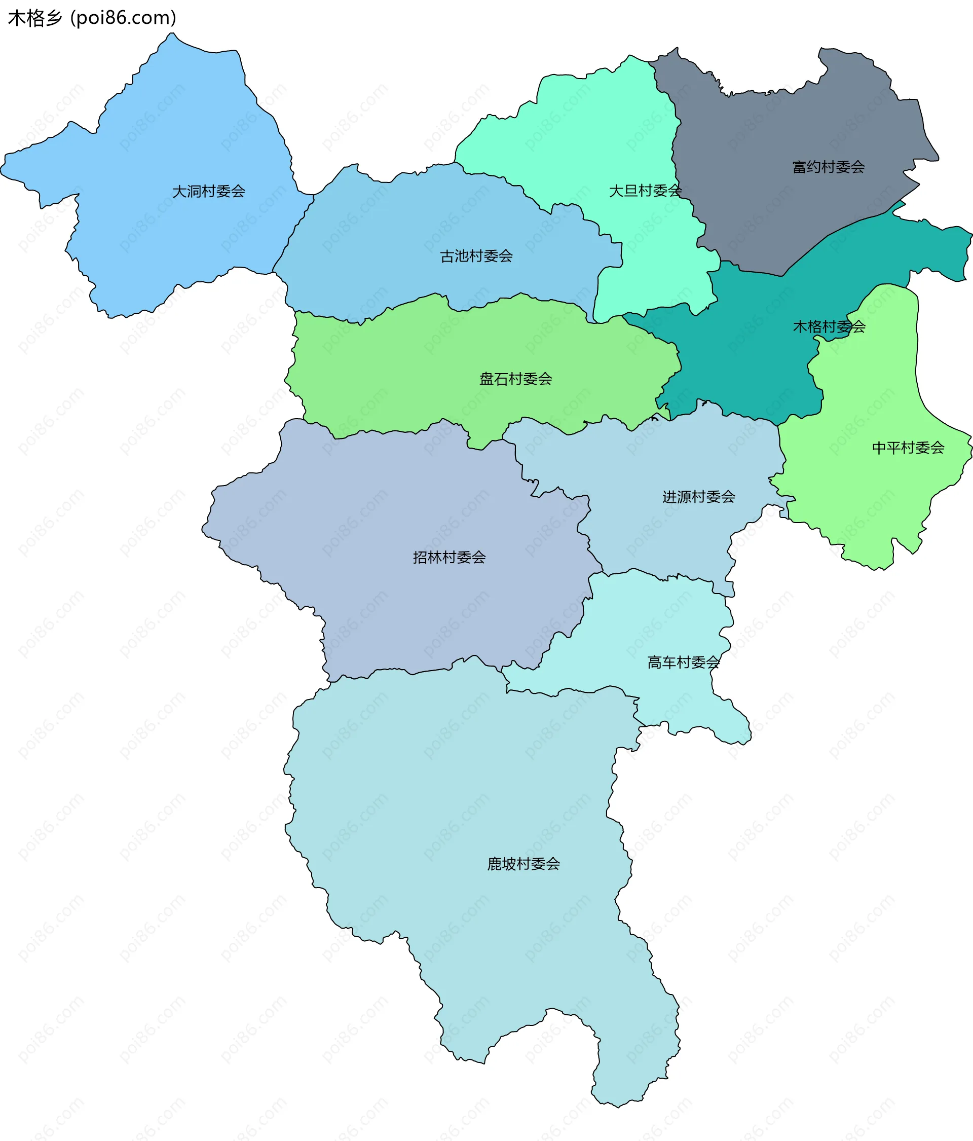 木格乡边界地图(五级行政区划)