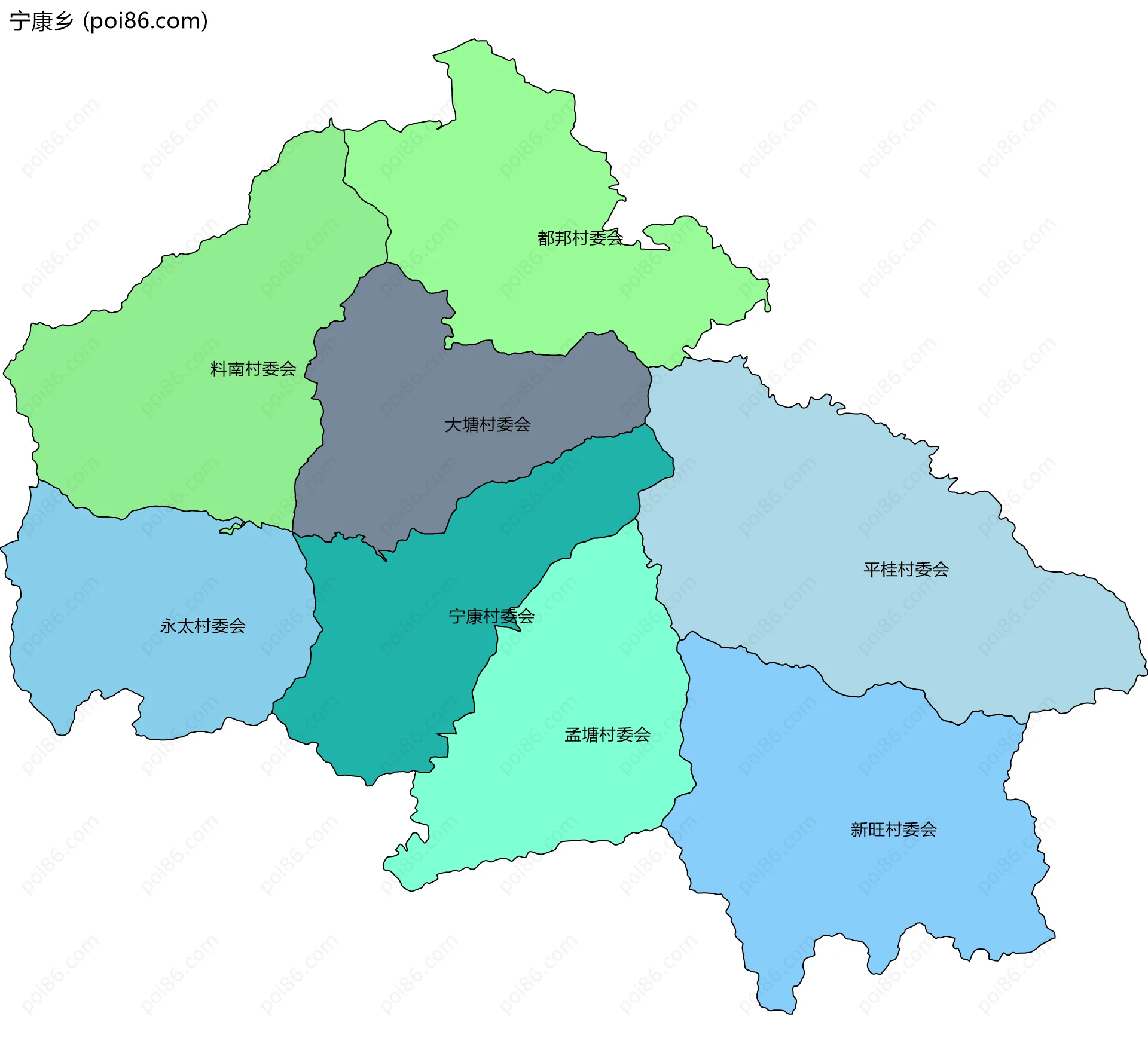 宁康乡边界地图(五级行政区划)