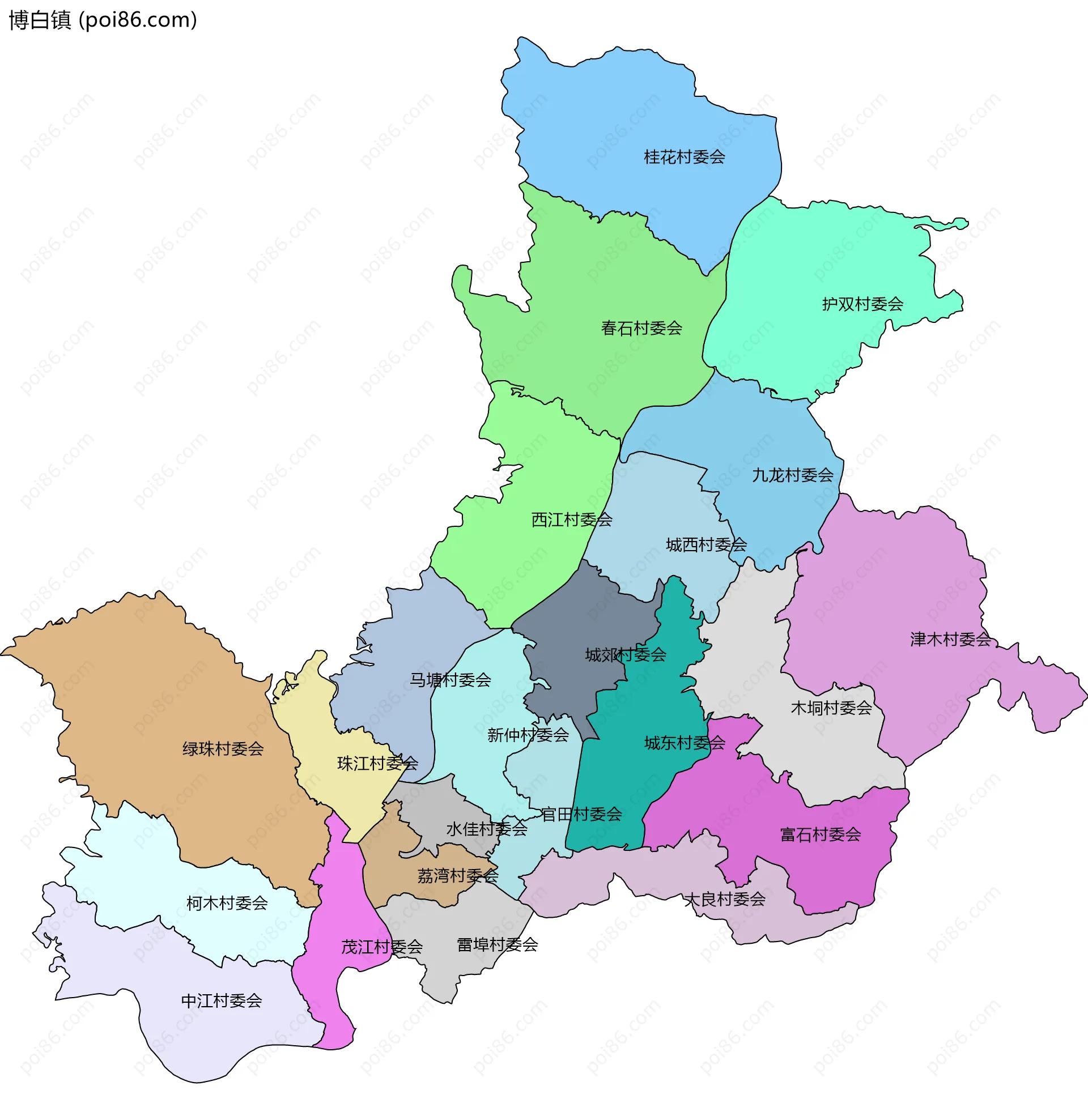 博白镇边界地图(五级行政区划)