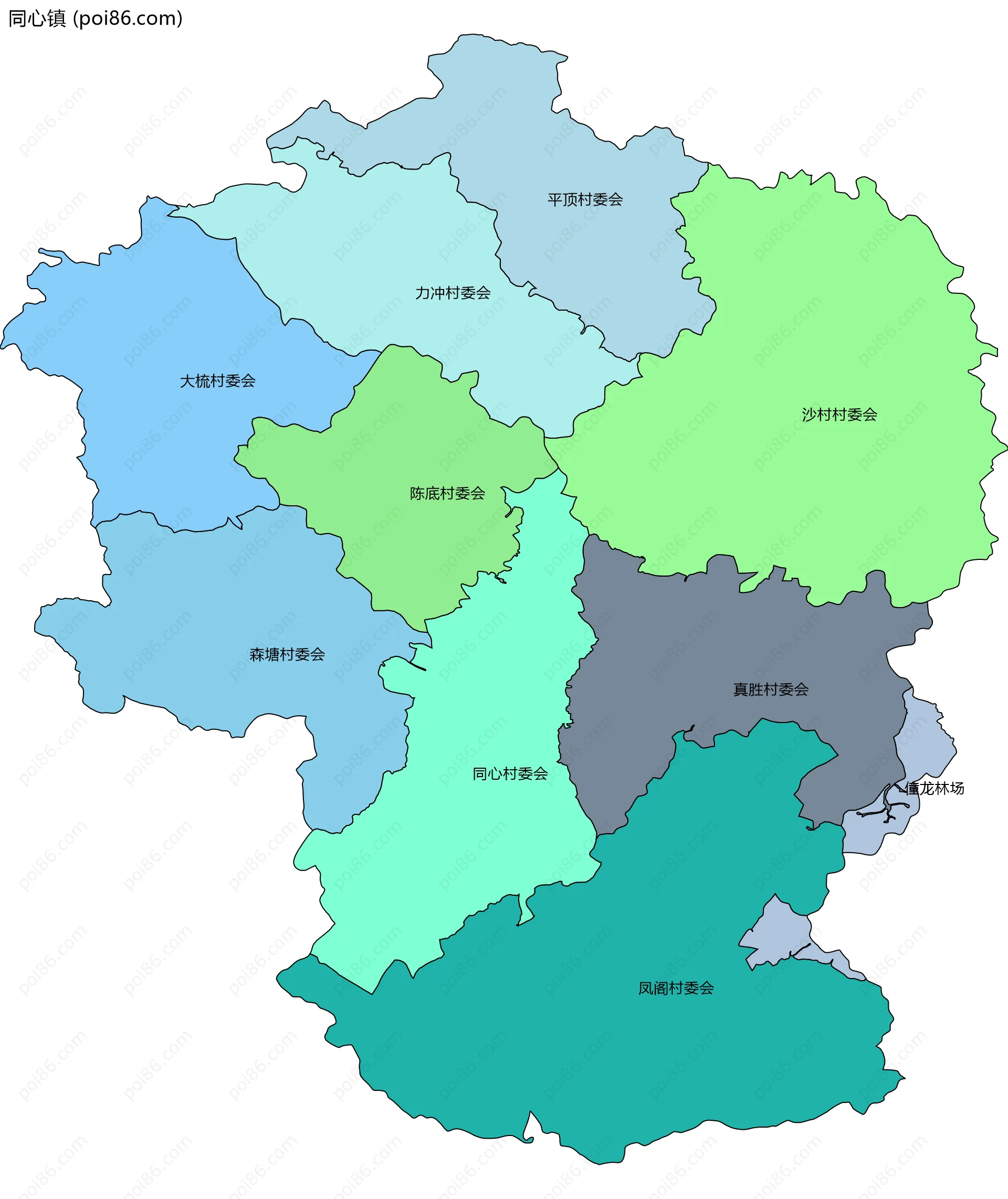 同心镇边界地图(五级行政区划)