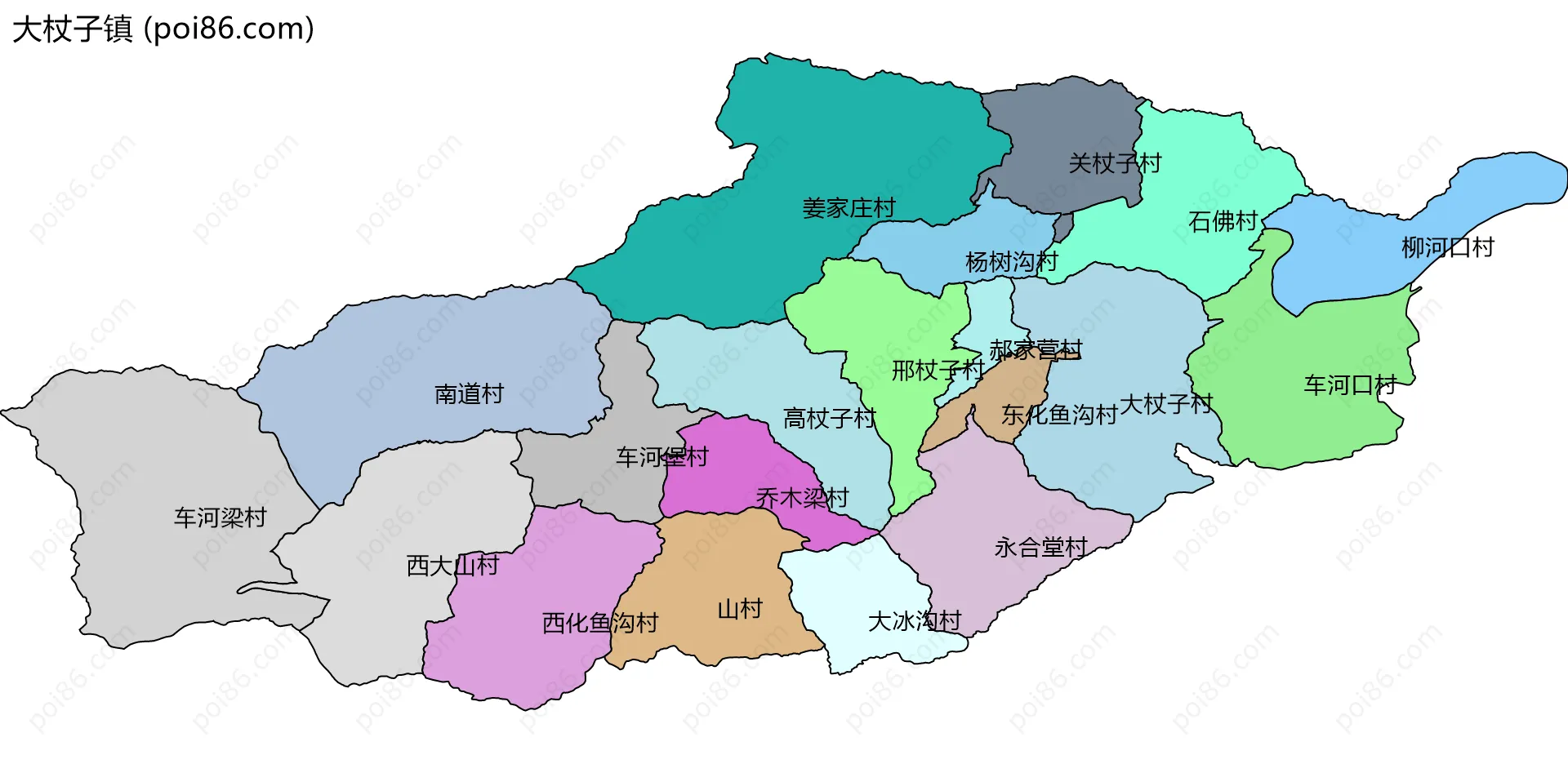 大杖子镇边界地图(五级行政区划)