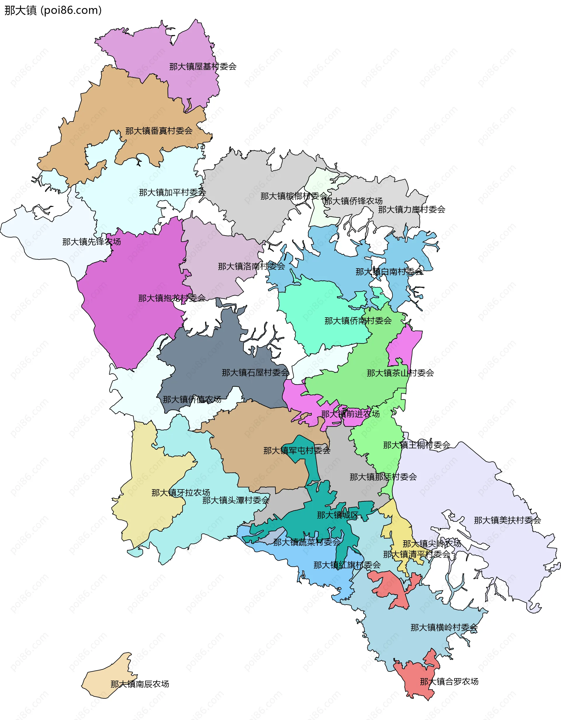 那大镇边界地图(五级行政区划)