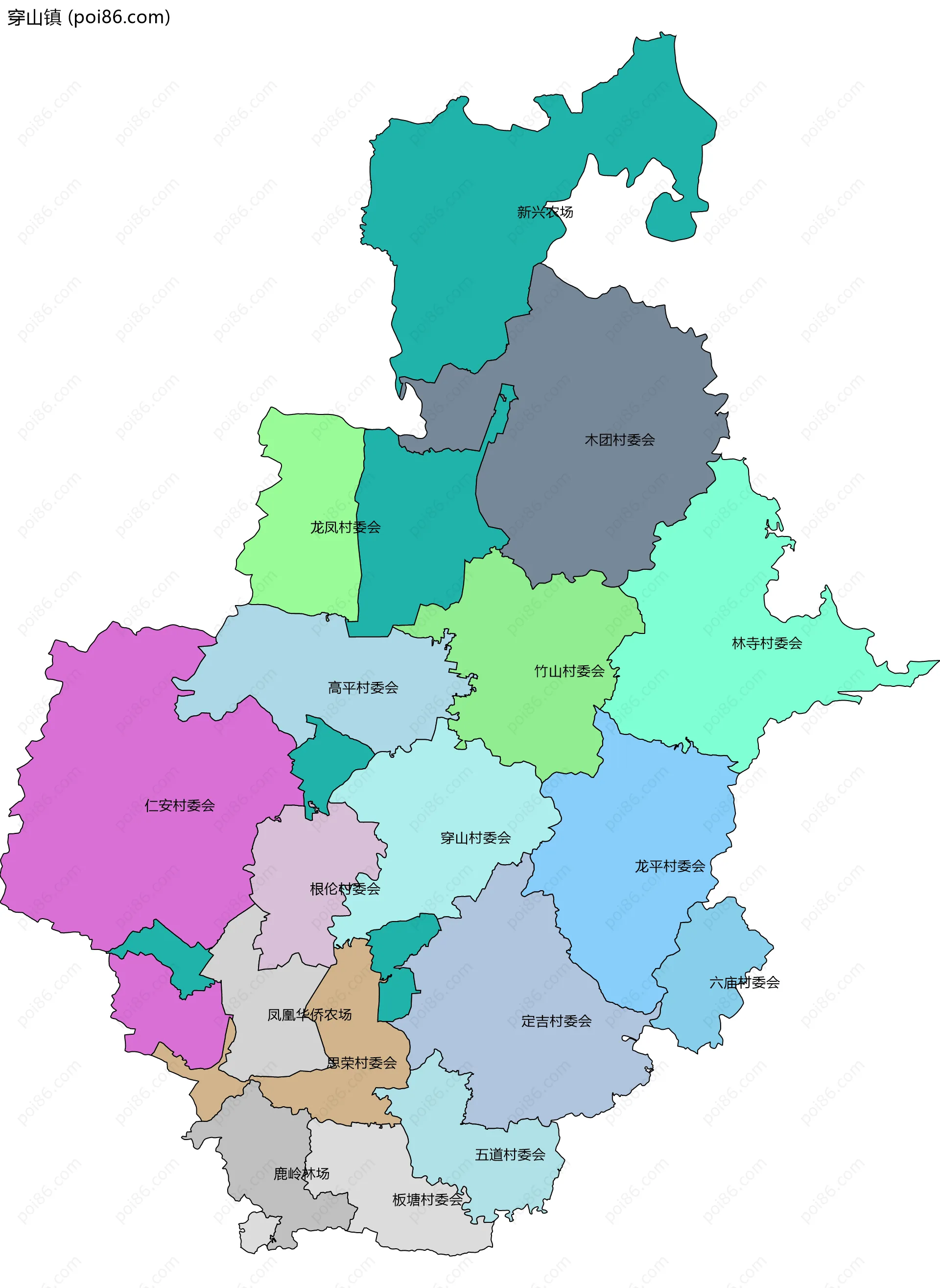 穿山镇边界地图(五级行政区划)