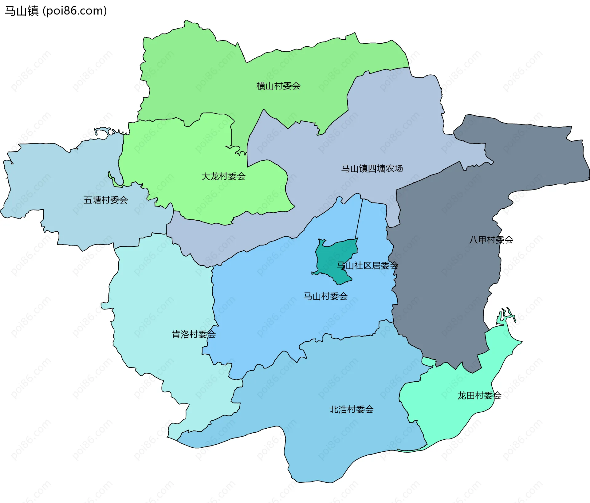 马山镇边界地图(五级行政区划)