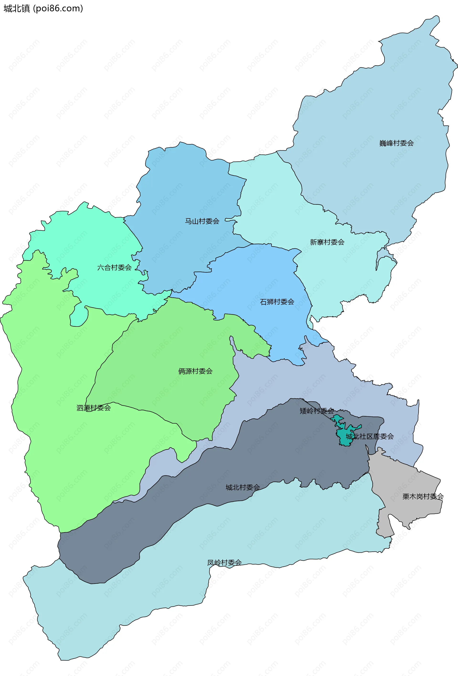 城北镇边界地图(五级行政区划)