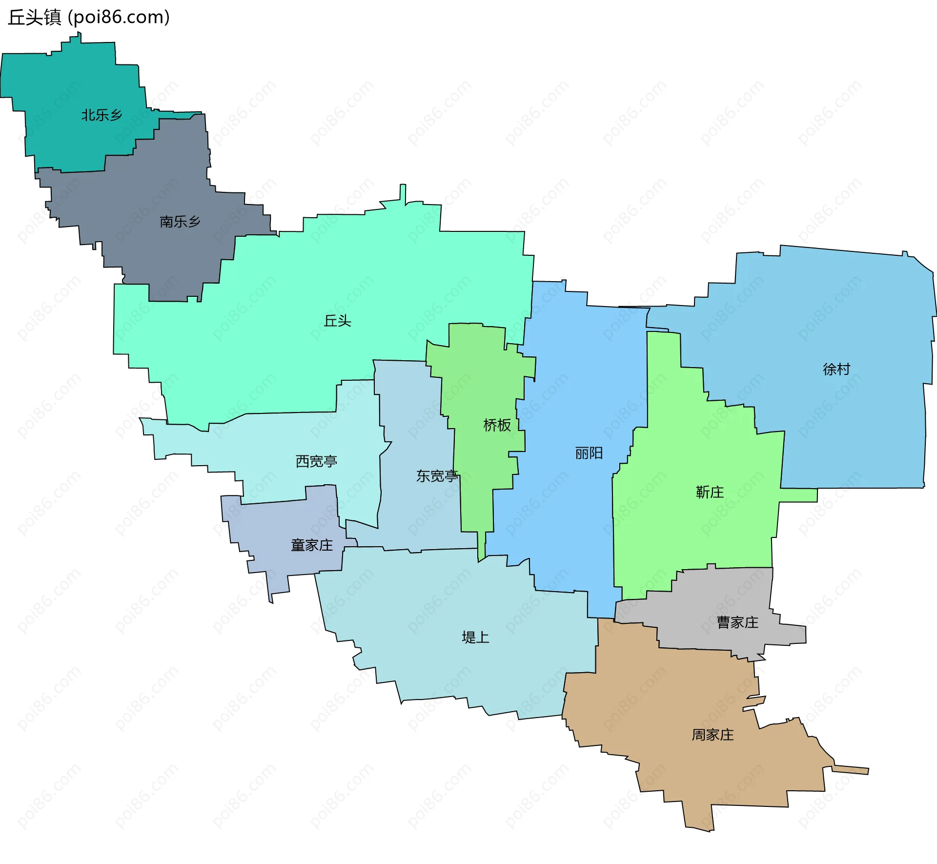 丘头镇边界地图(五级行政区划)