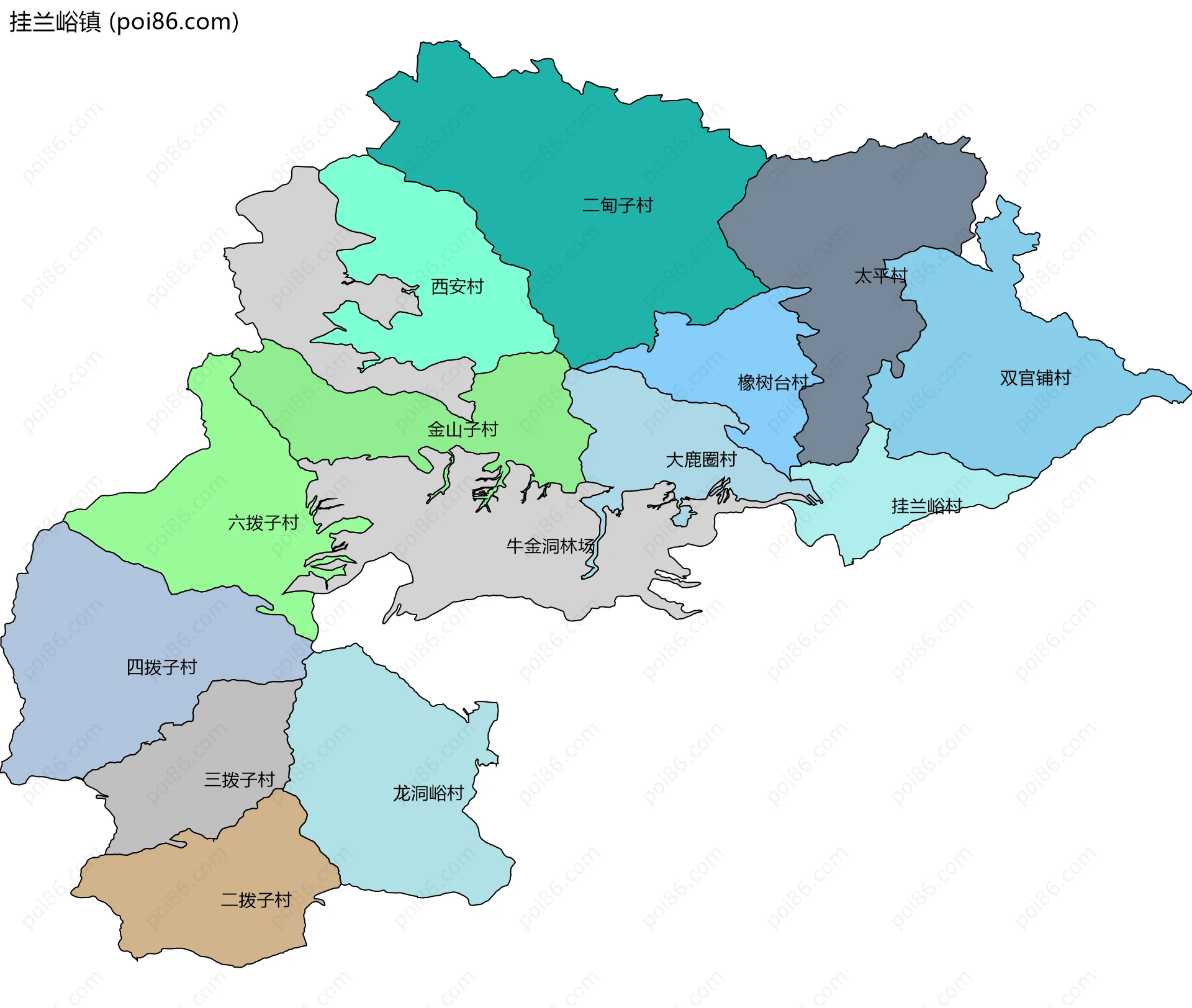 挂兰峪镇边界地图(五级行政区划)