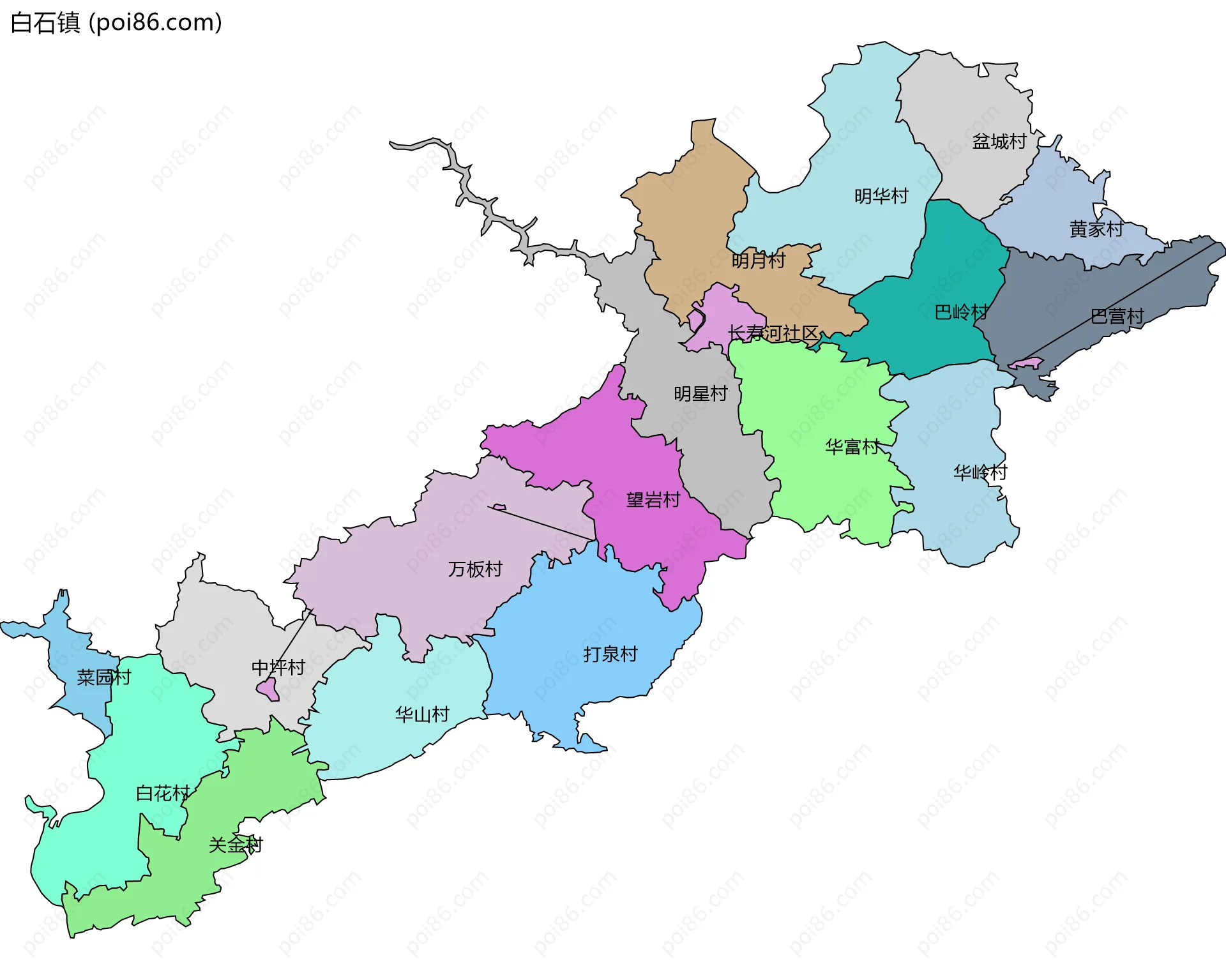 白石镇边界地图(五级行政区划)