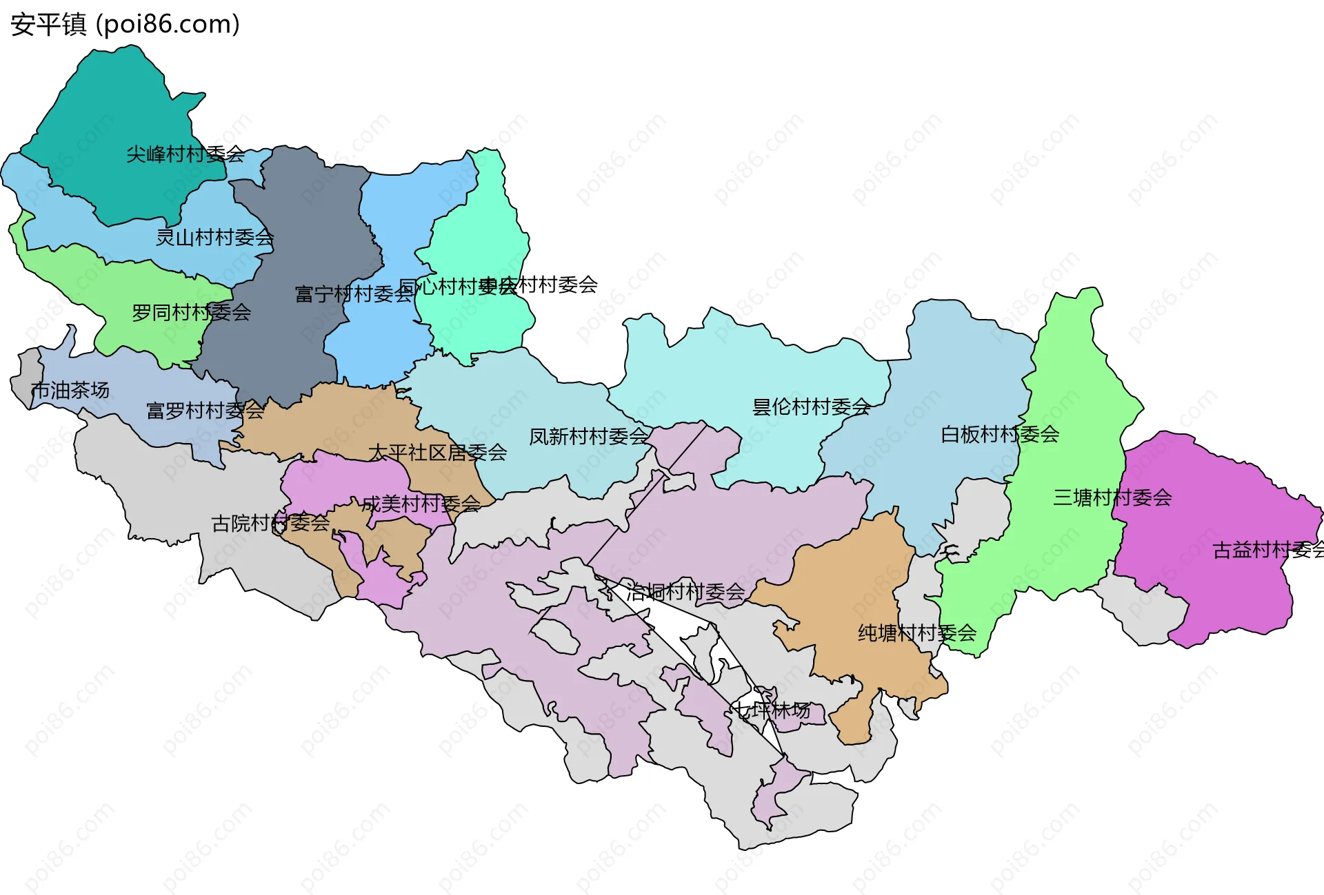 安平镇边界地图(五级行政区划)