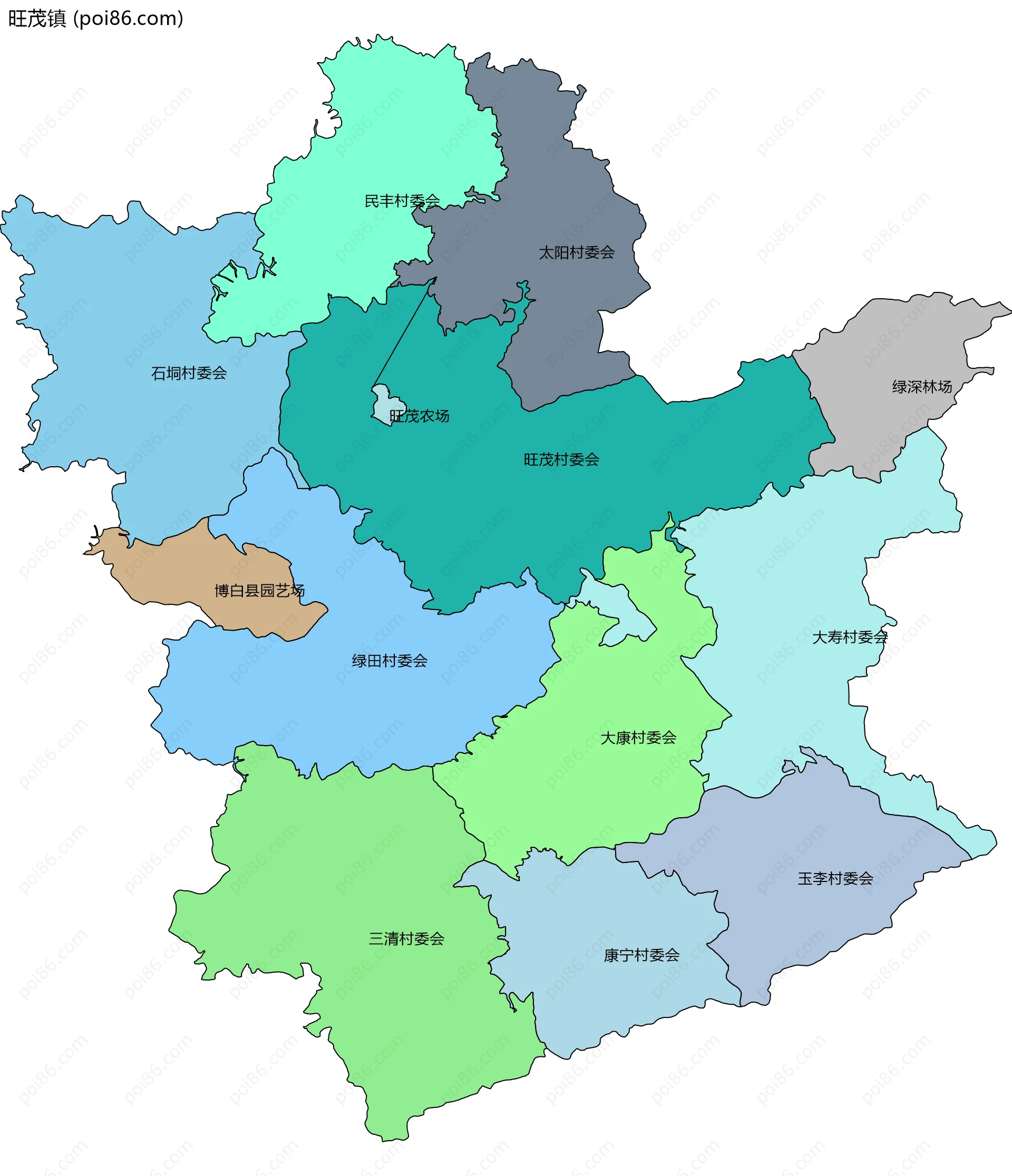 旺茂镇边界地图(五级行政区划)