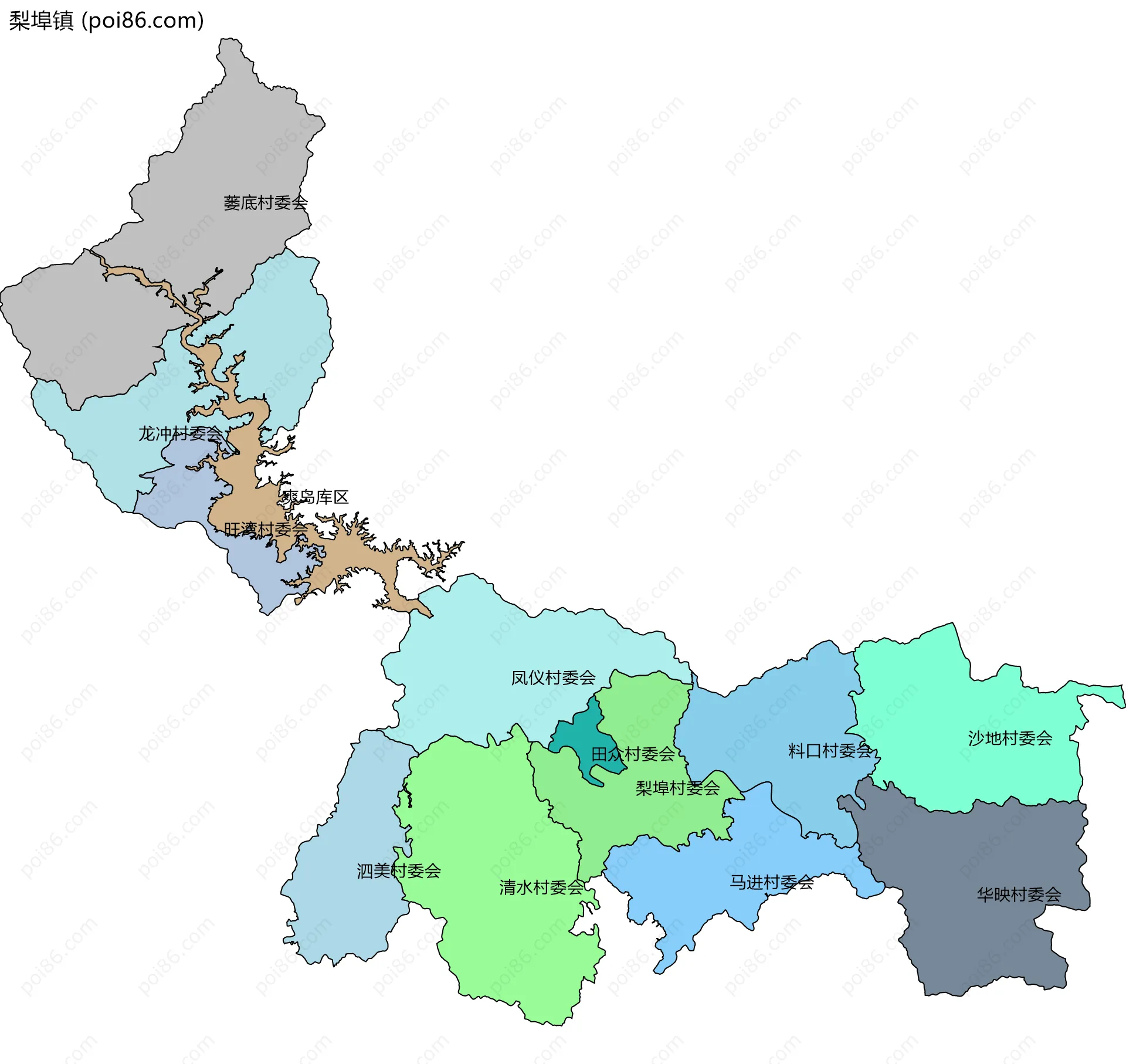 梨埠镇边界地图(五级行政区划)