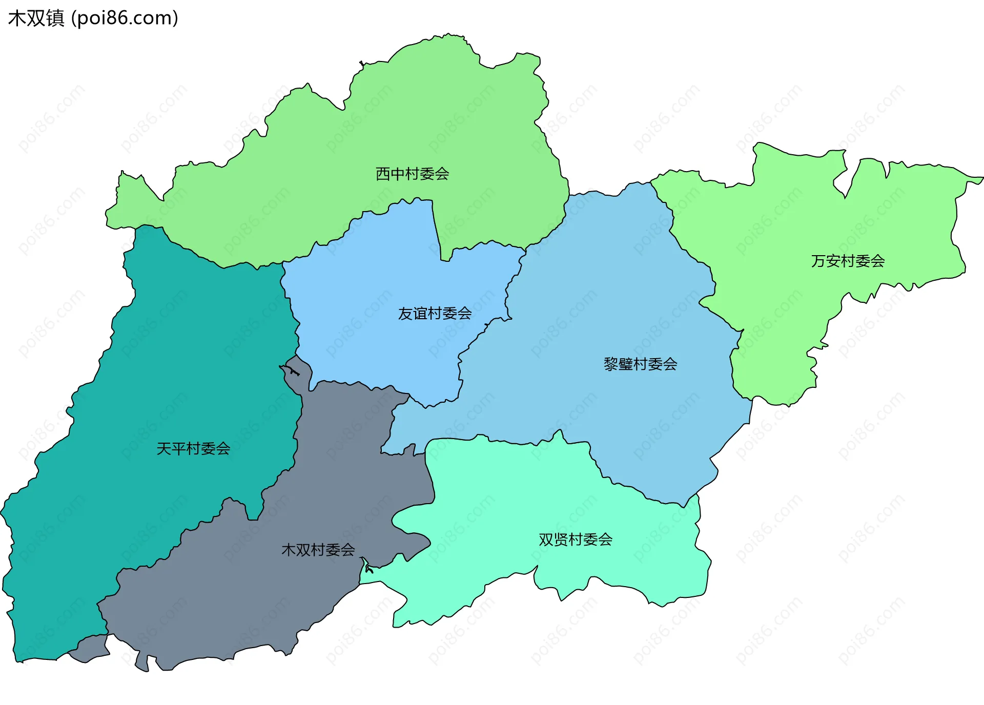 木双镇边界地图(五级行政区划)