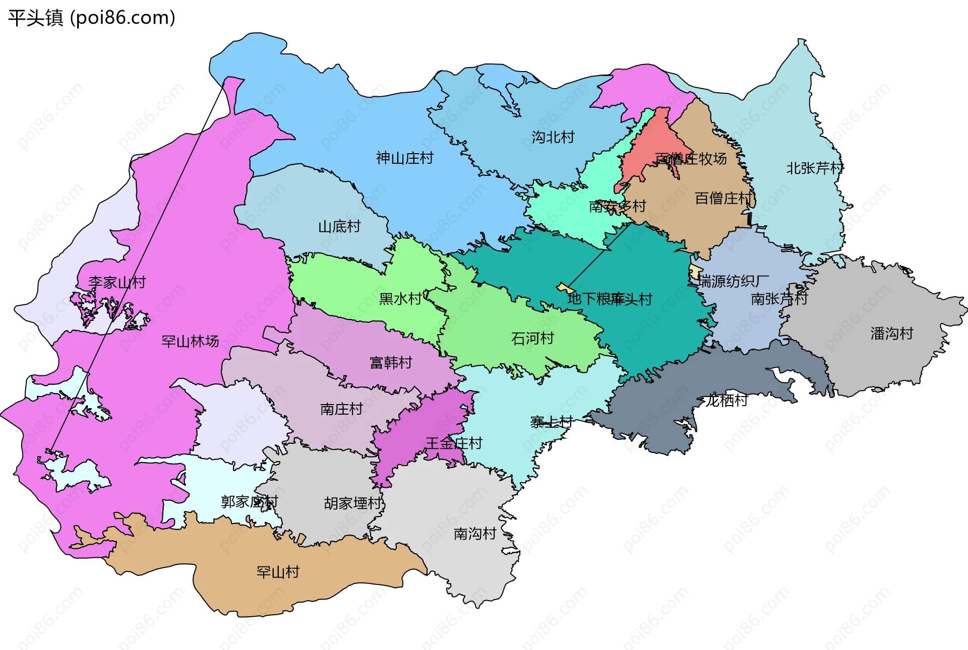 平头镇边界地图(五级行政区划)