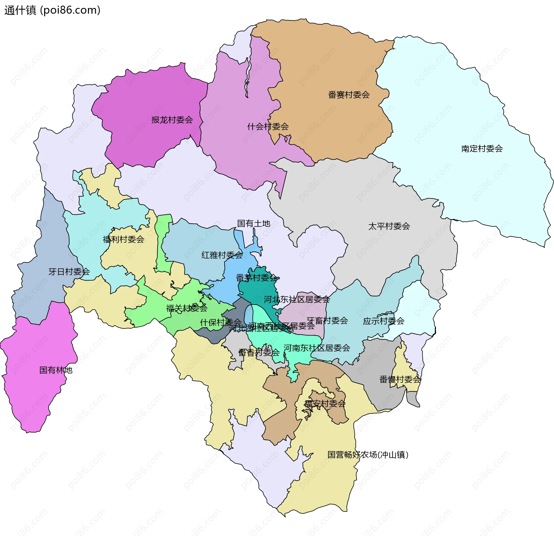 通什镇边界地图(五级行政区划)