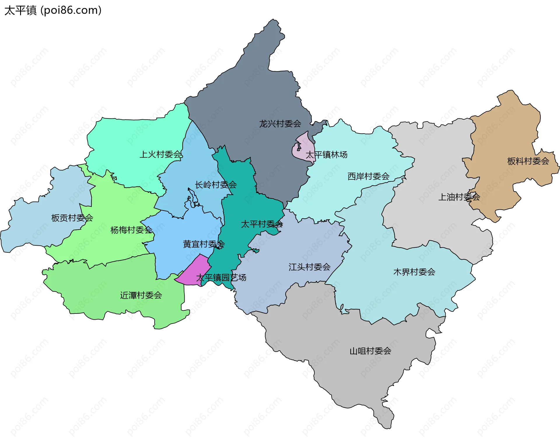 太平镇边界地图(五级行政区划)
