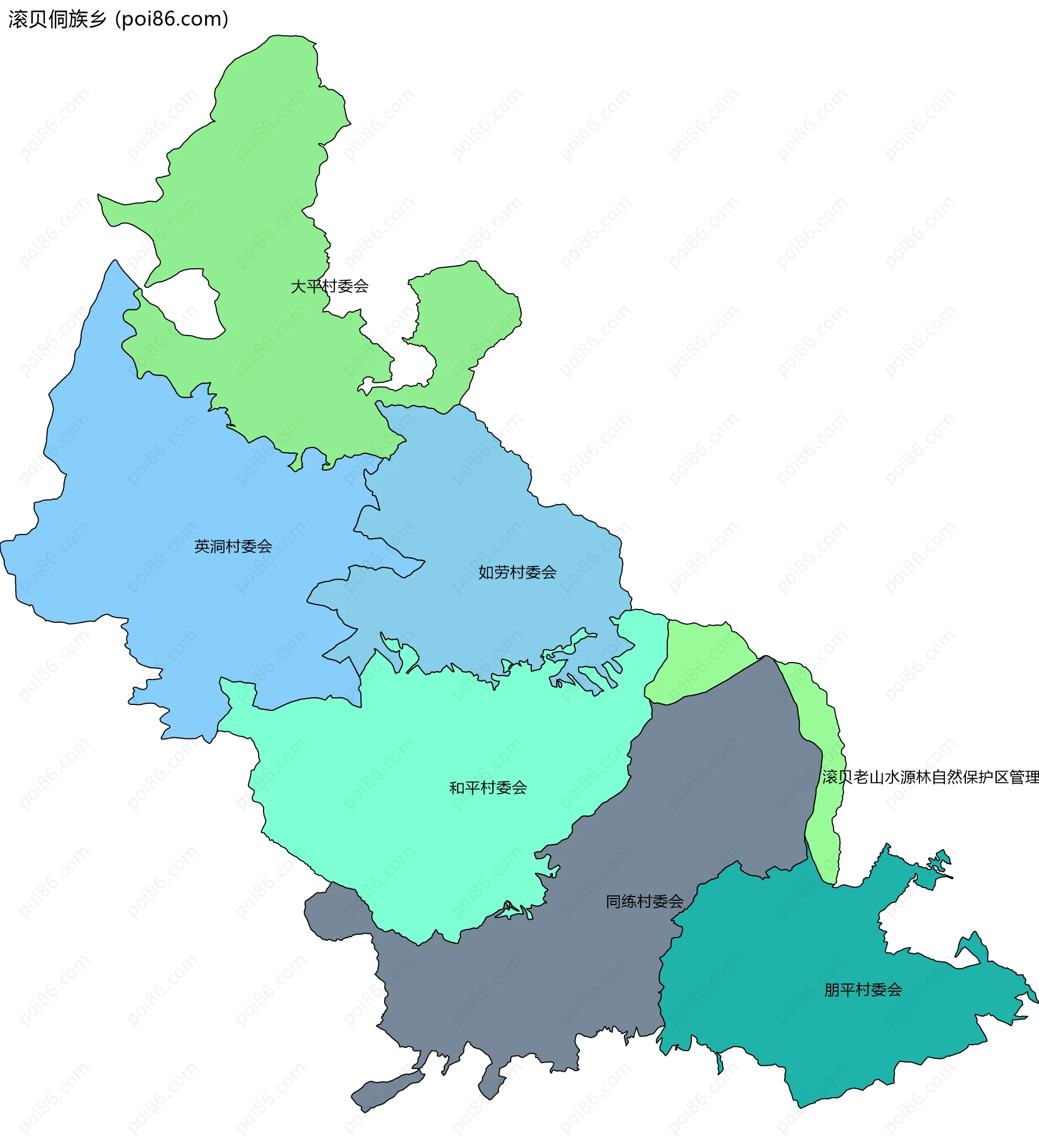 滚贝侗族乡边界地图(五级行政区划)